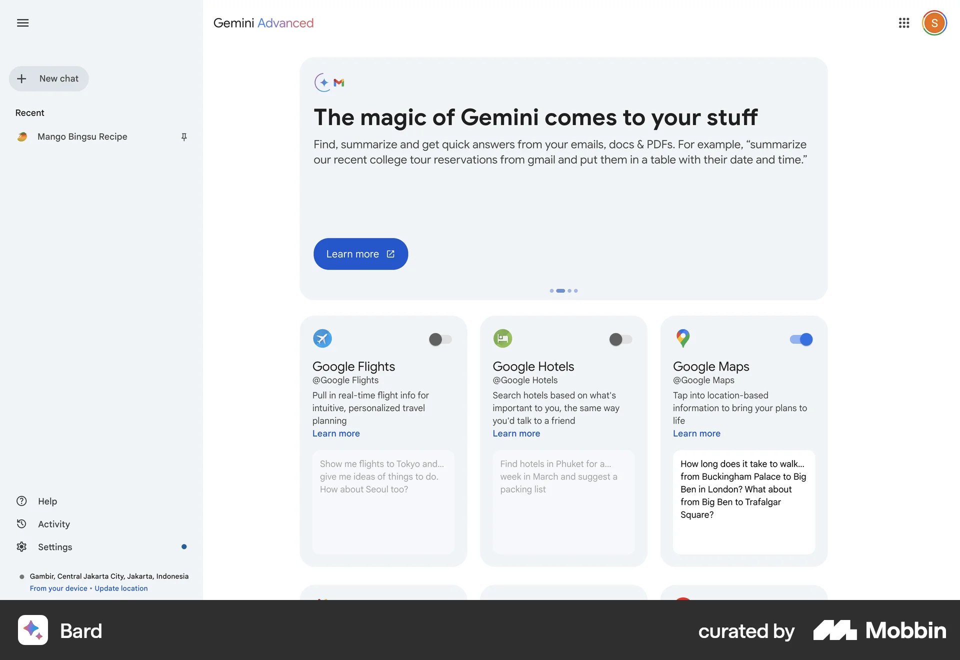 Google Gemini Web screen containing Switch UI element