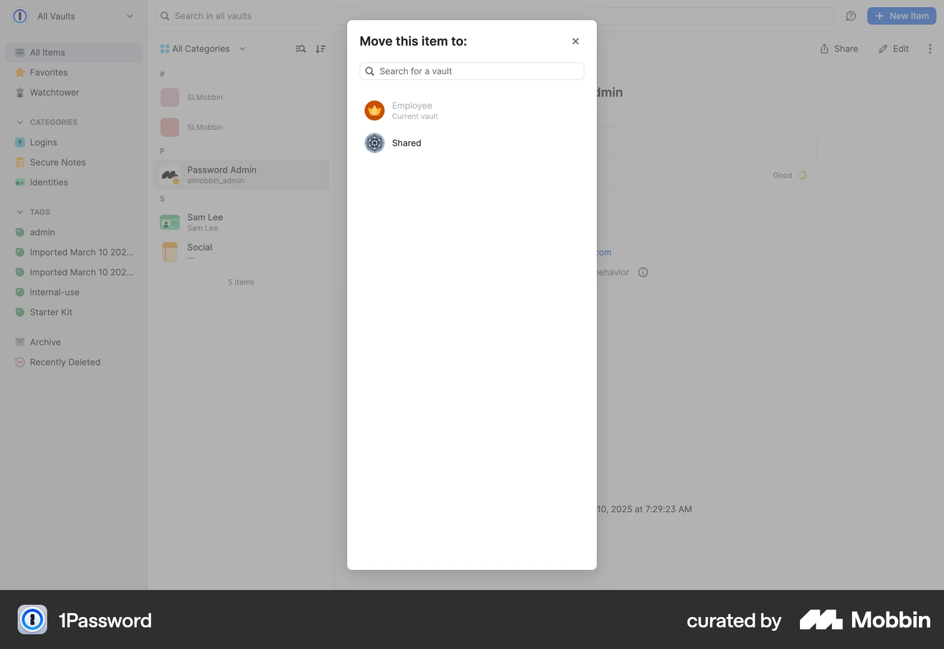 1Password Web Move screen