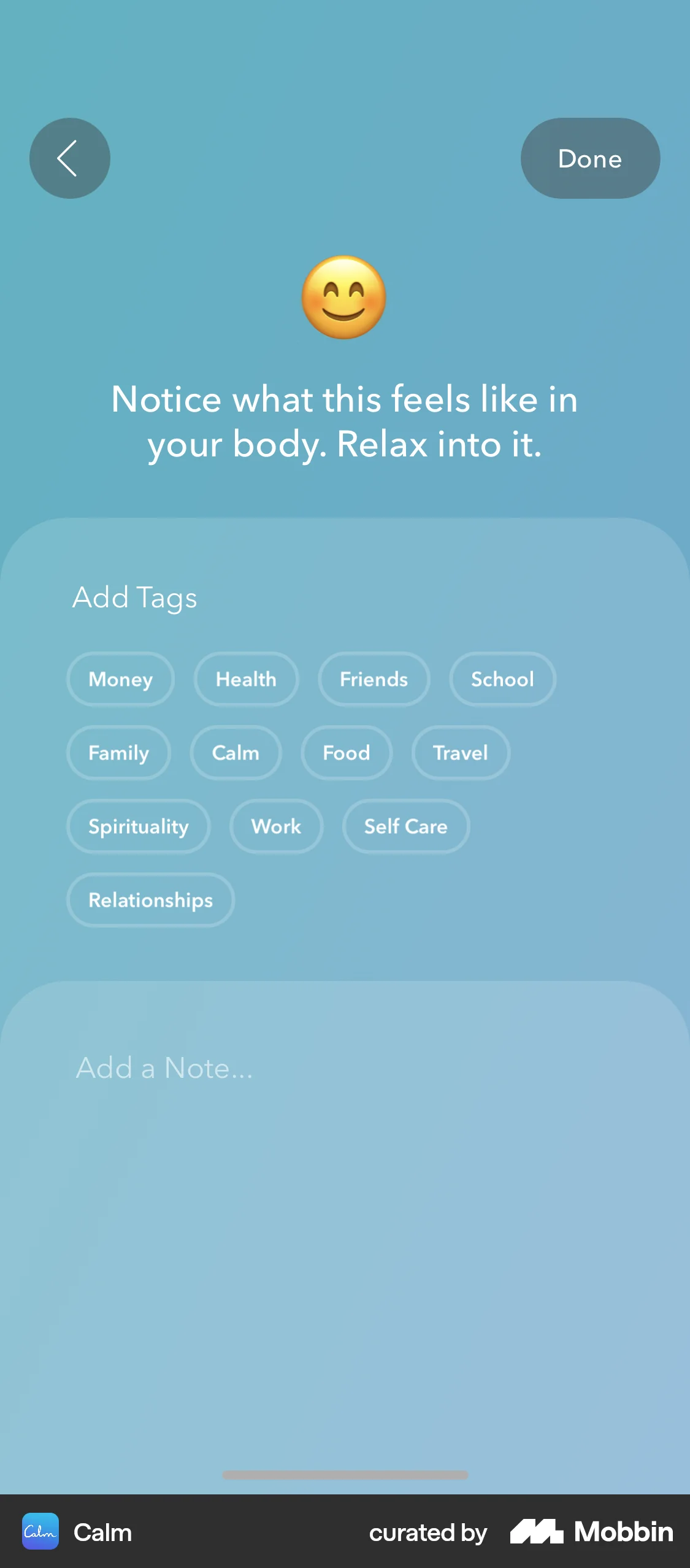 Calm iOS Note Detail screen