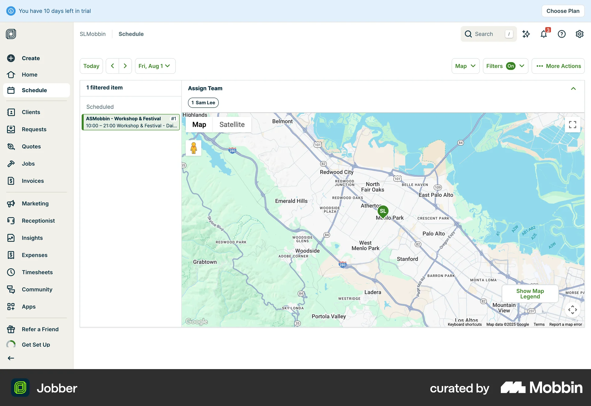 Jobber Web Map screen