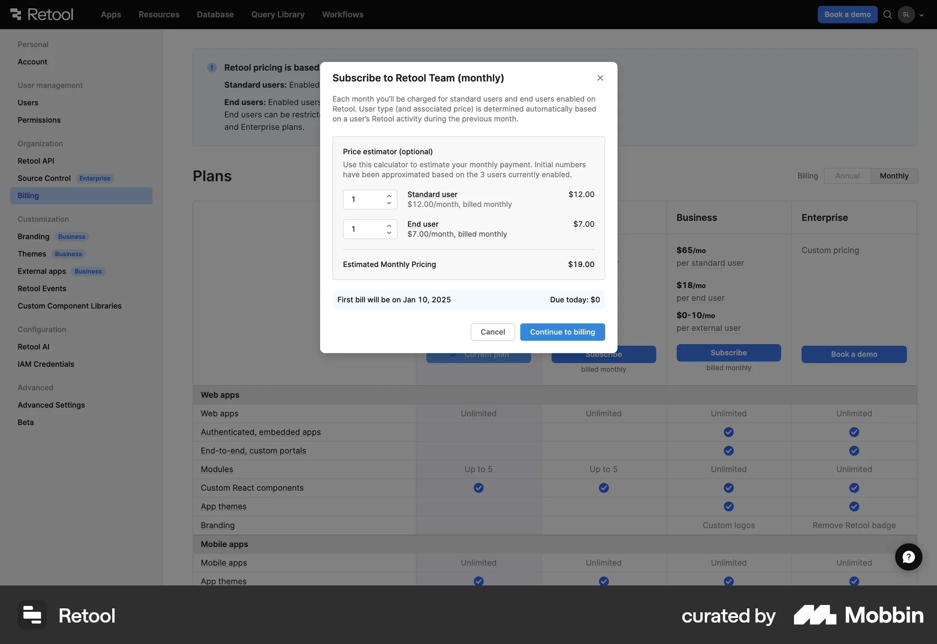 Retool Web screen containing Stepper UI element