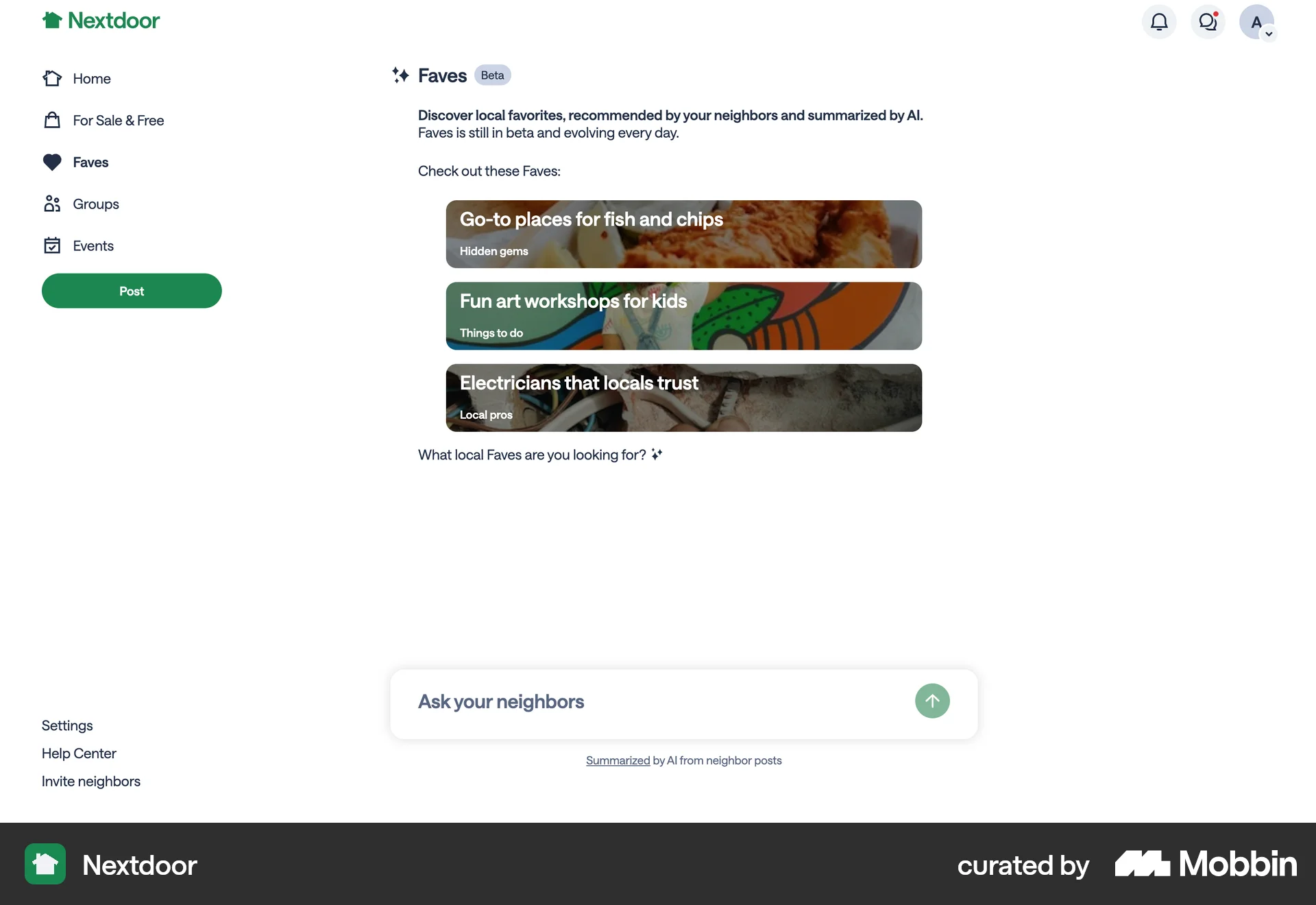 Nextdoor Web News App screen