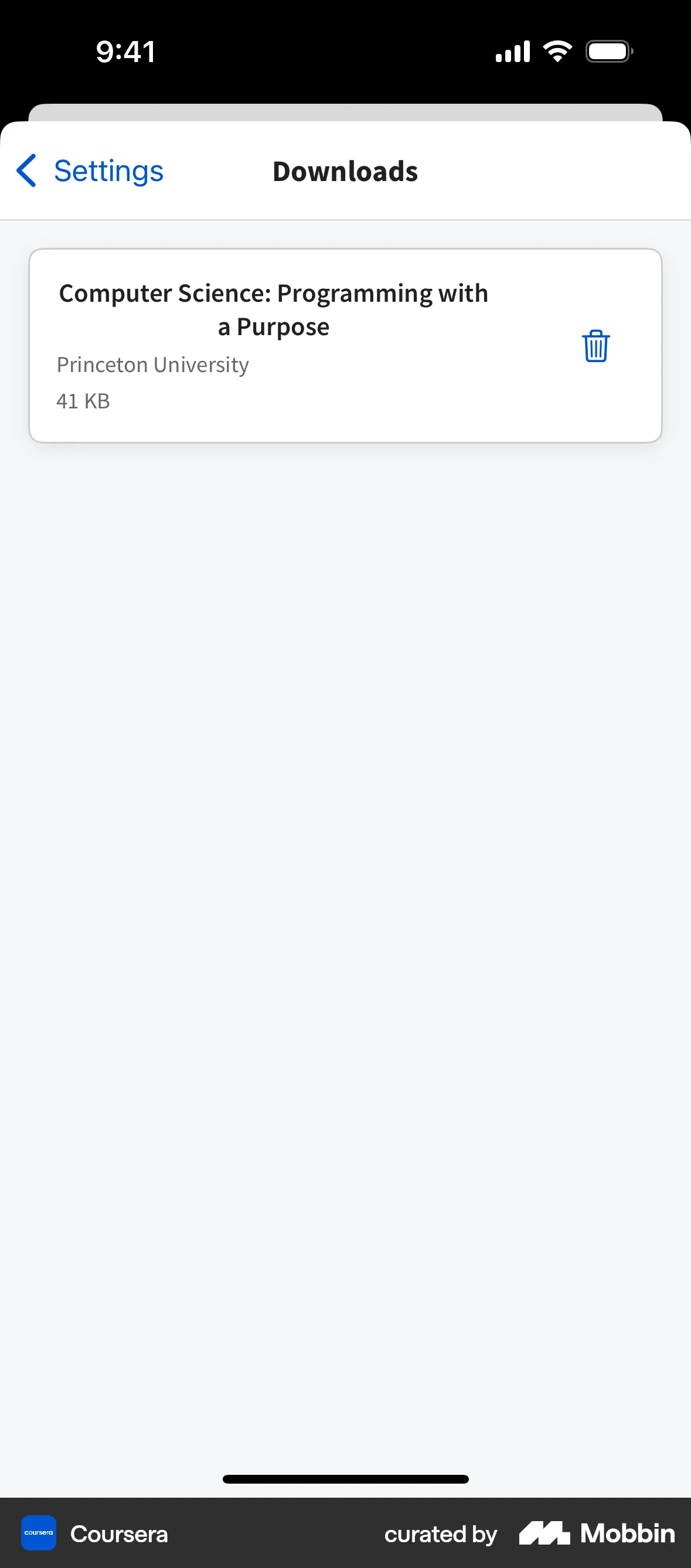 Coursera iOS Downloads & Available Offline screen