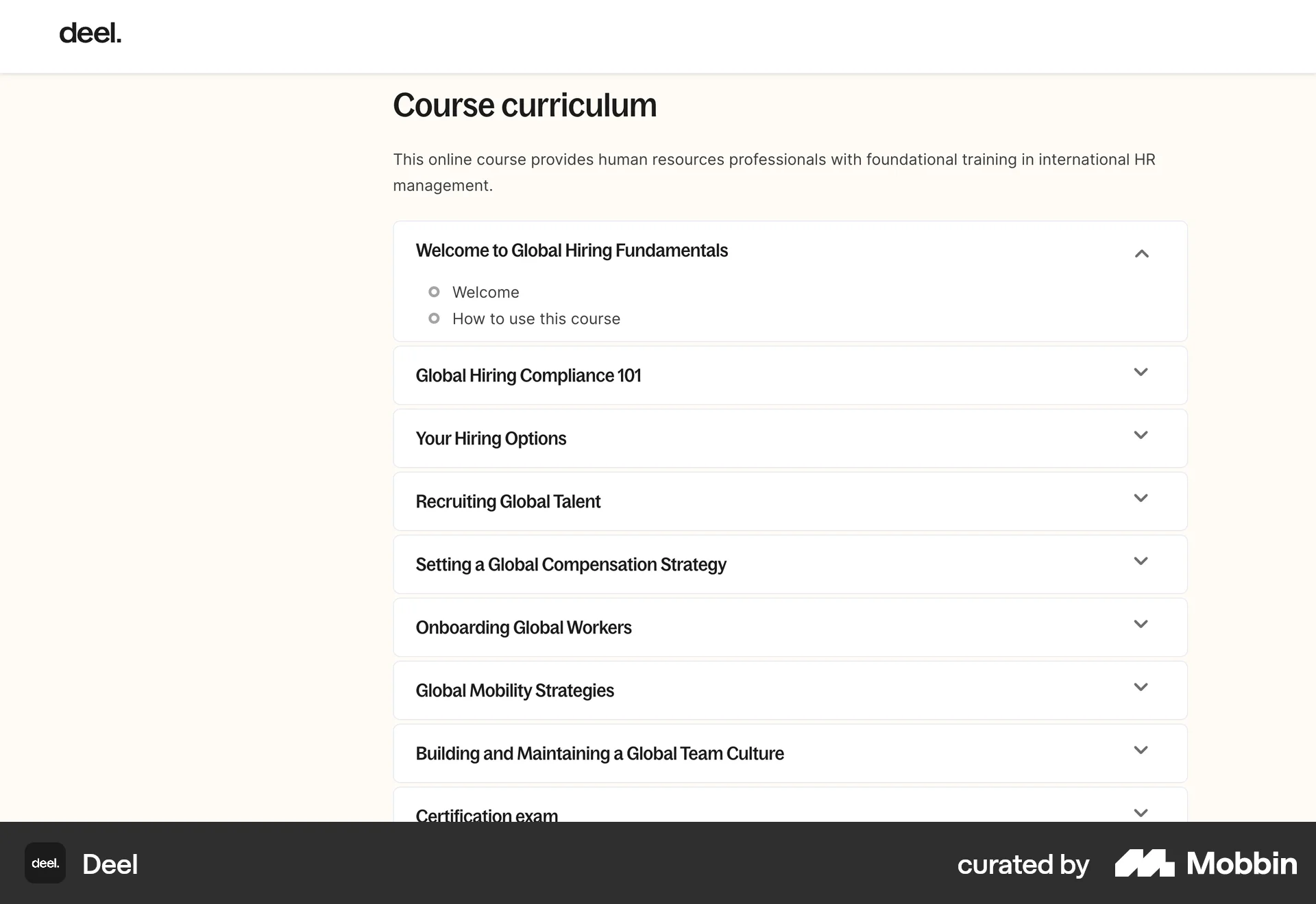 Deel Web Class & Lesson Detail screen
