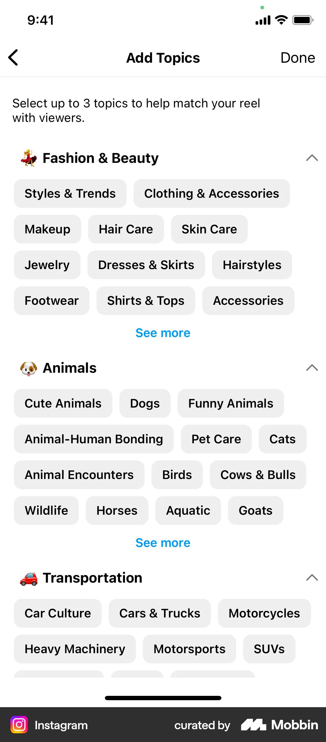 Instagram iOS screen containing Accordion UI element