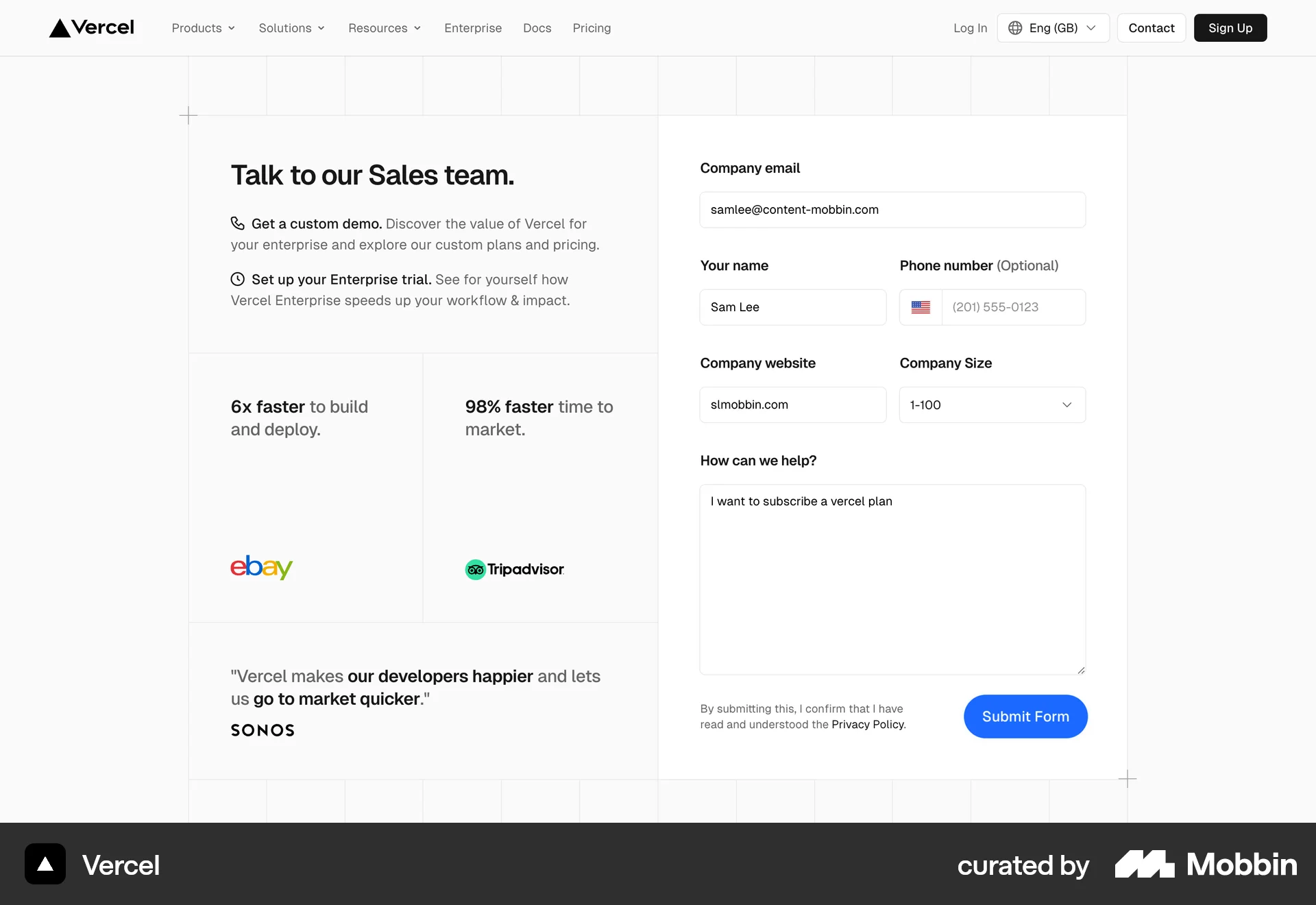 Vercel Web Other Action screen