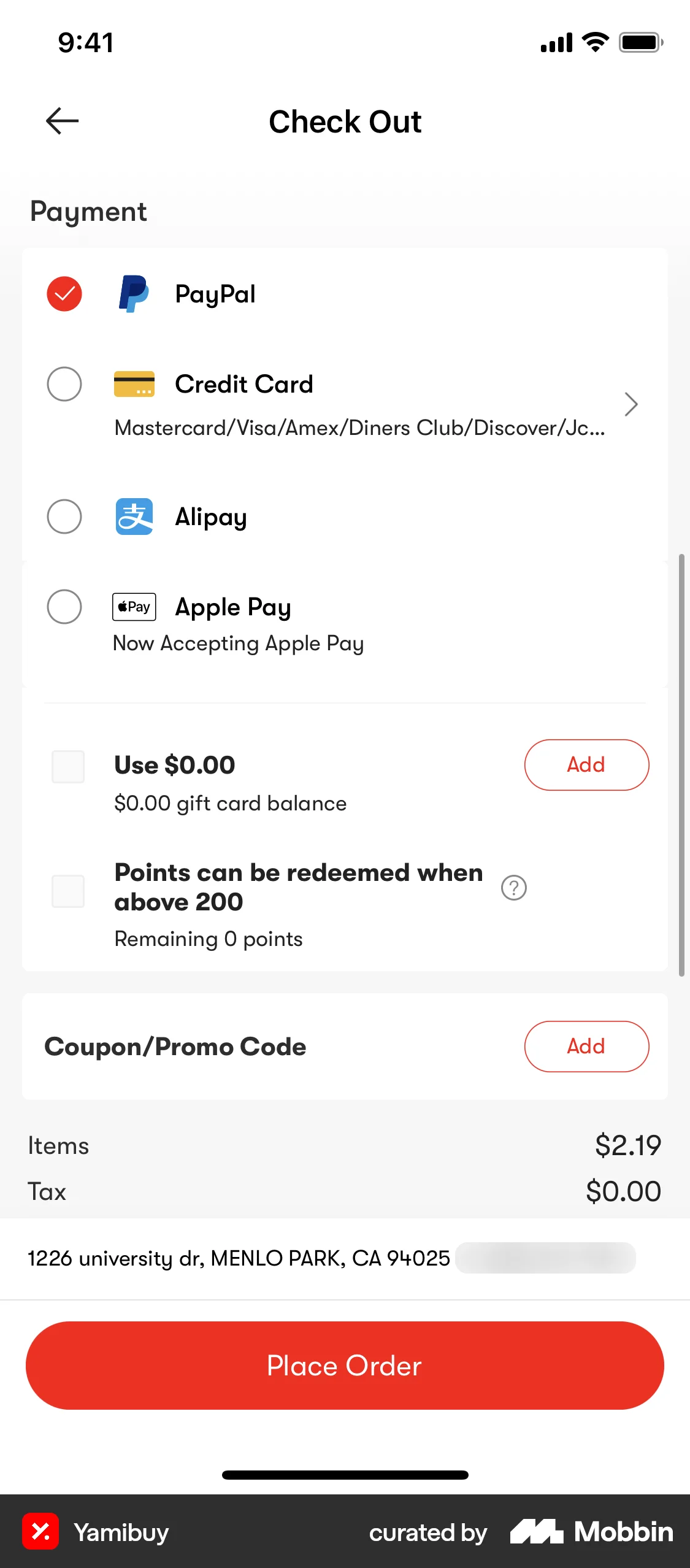 Yamibuy iOS Payment Method screen