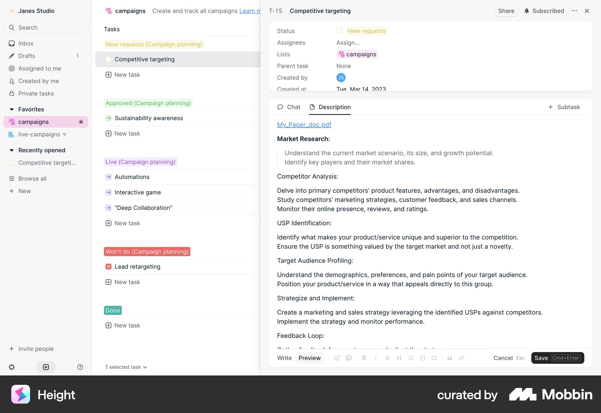 Height Web Note Detail screen
