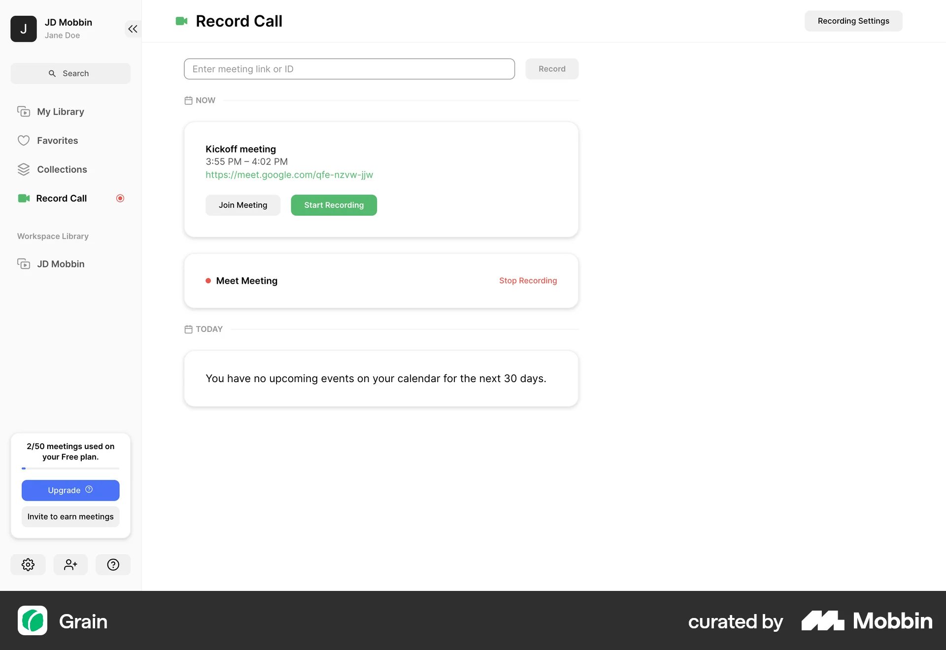 Grain Web Audio & Video Recorder screen