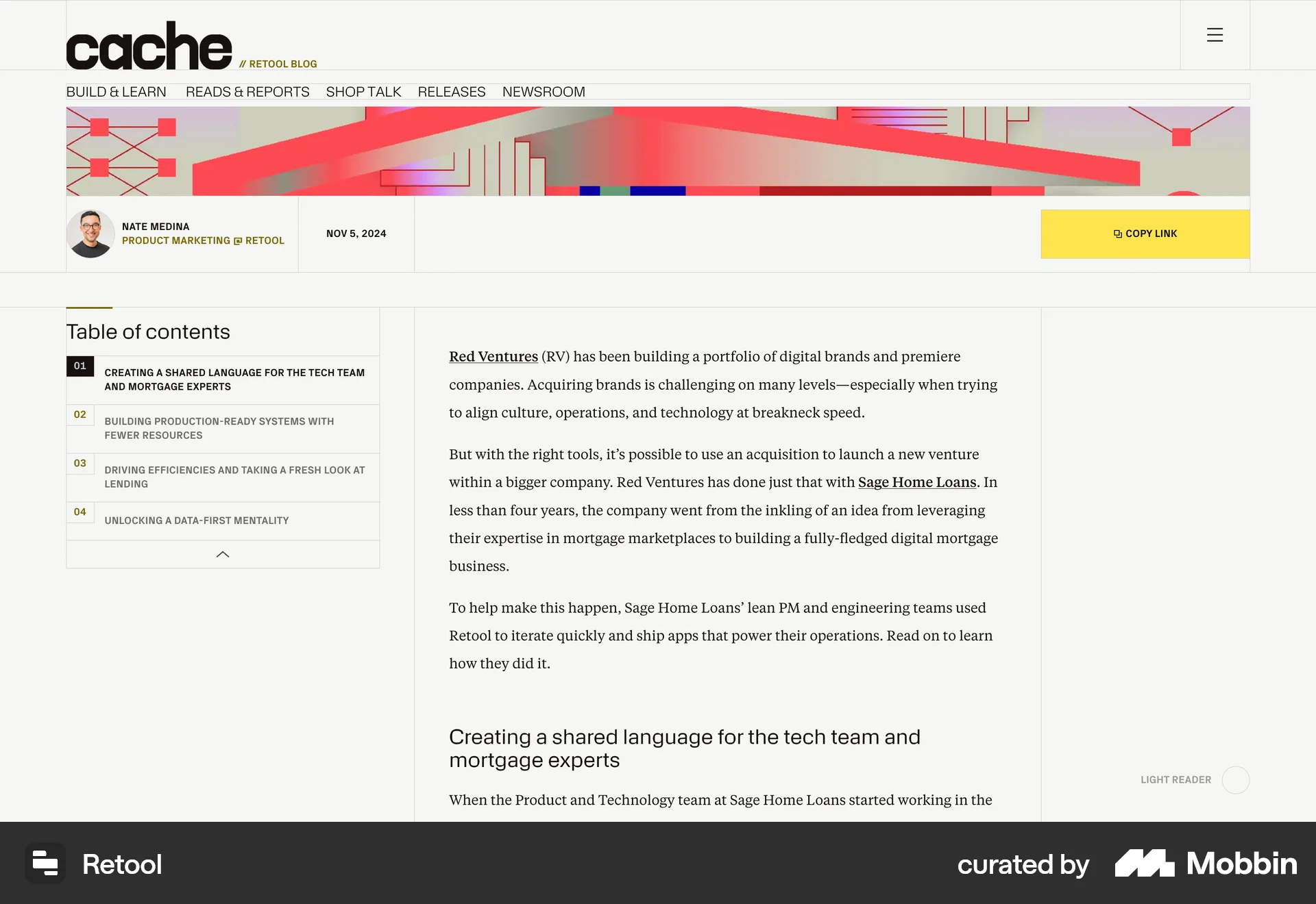 Retool Web screen containing Table of Contents UI element