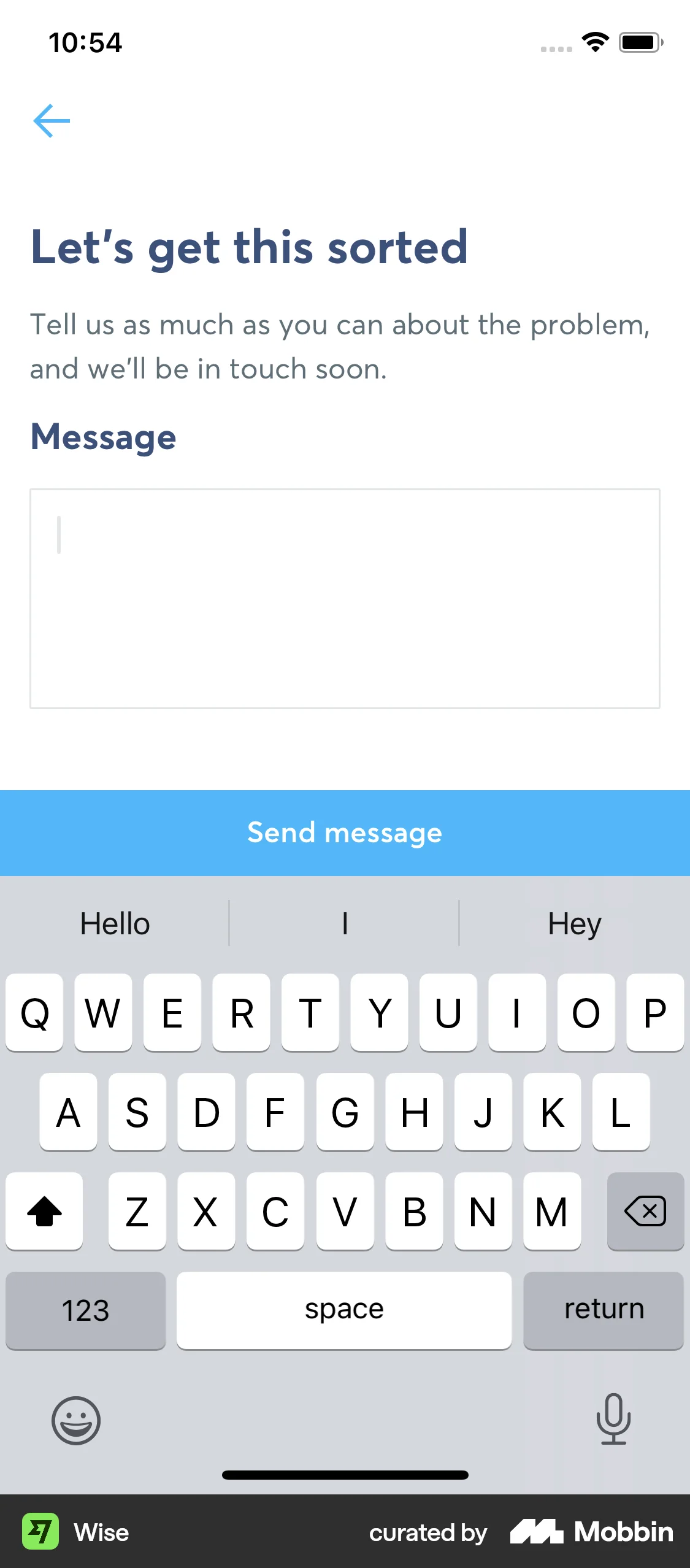 Wise iOS Help & Support screen