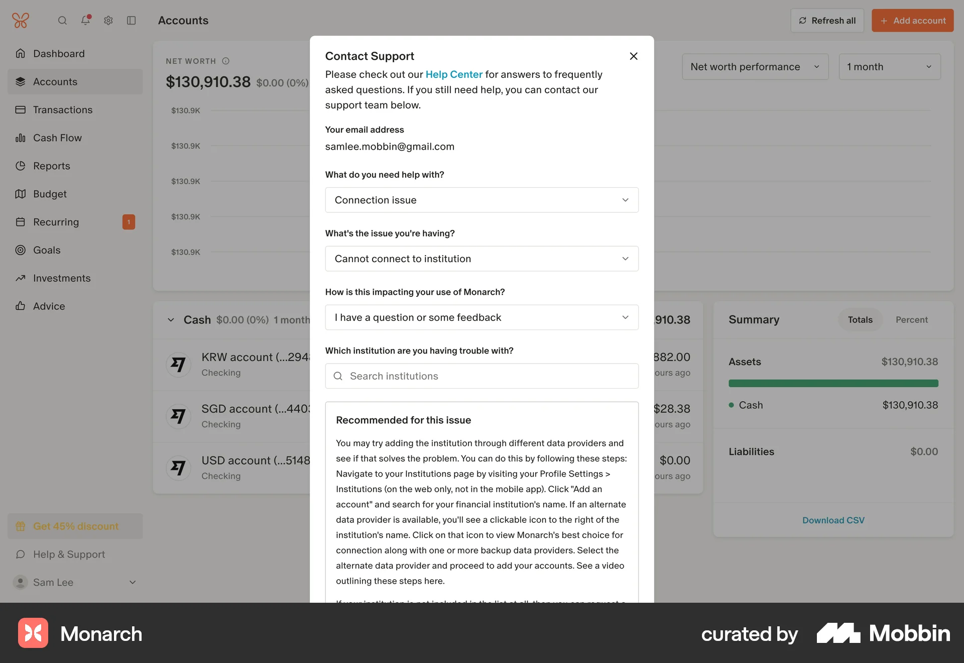Monarch Web Flag & Report screen