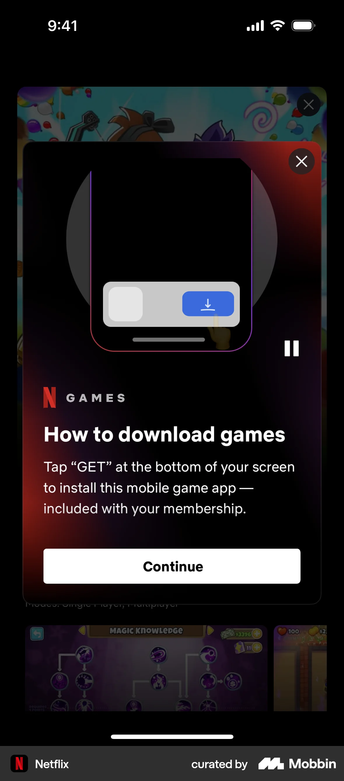 Netflix iOS screen containing Coach Marks UI element