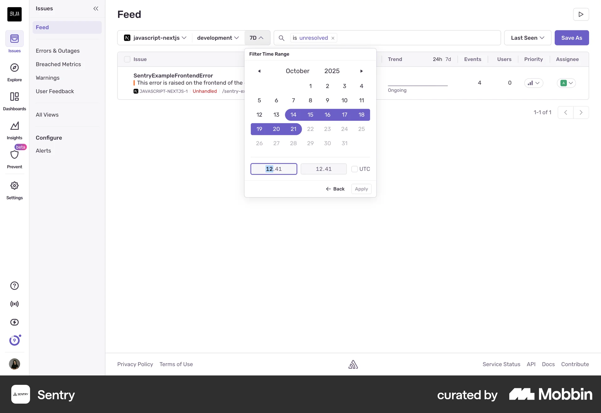 Sentry Web Time Tracker screen