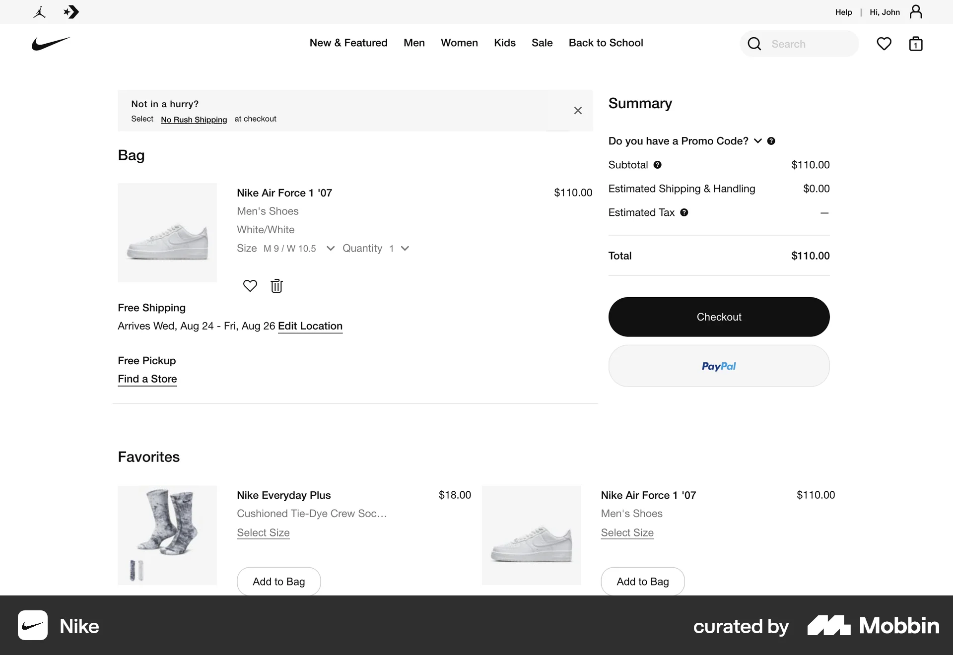 Nike Web Web Shopping Cart screen