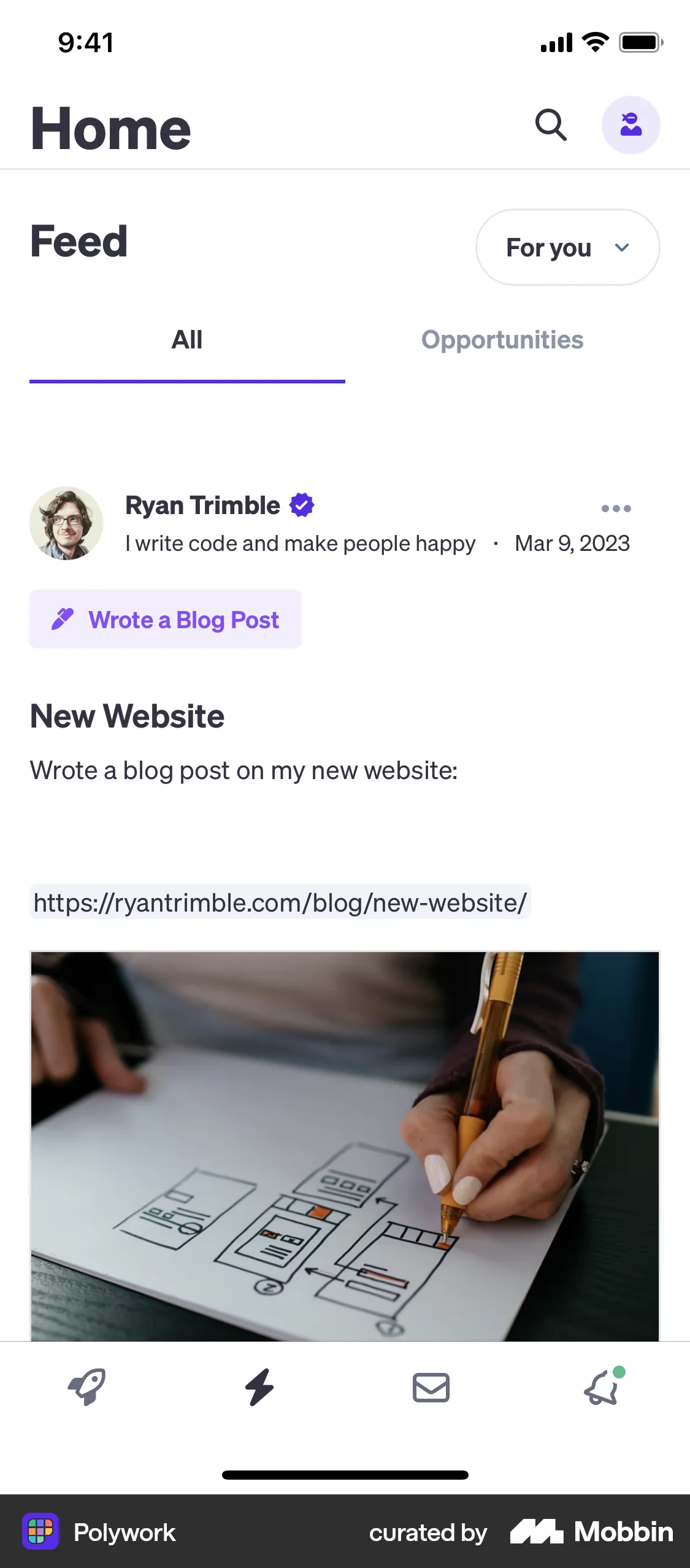 Polywork iOS Social Feed screen