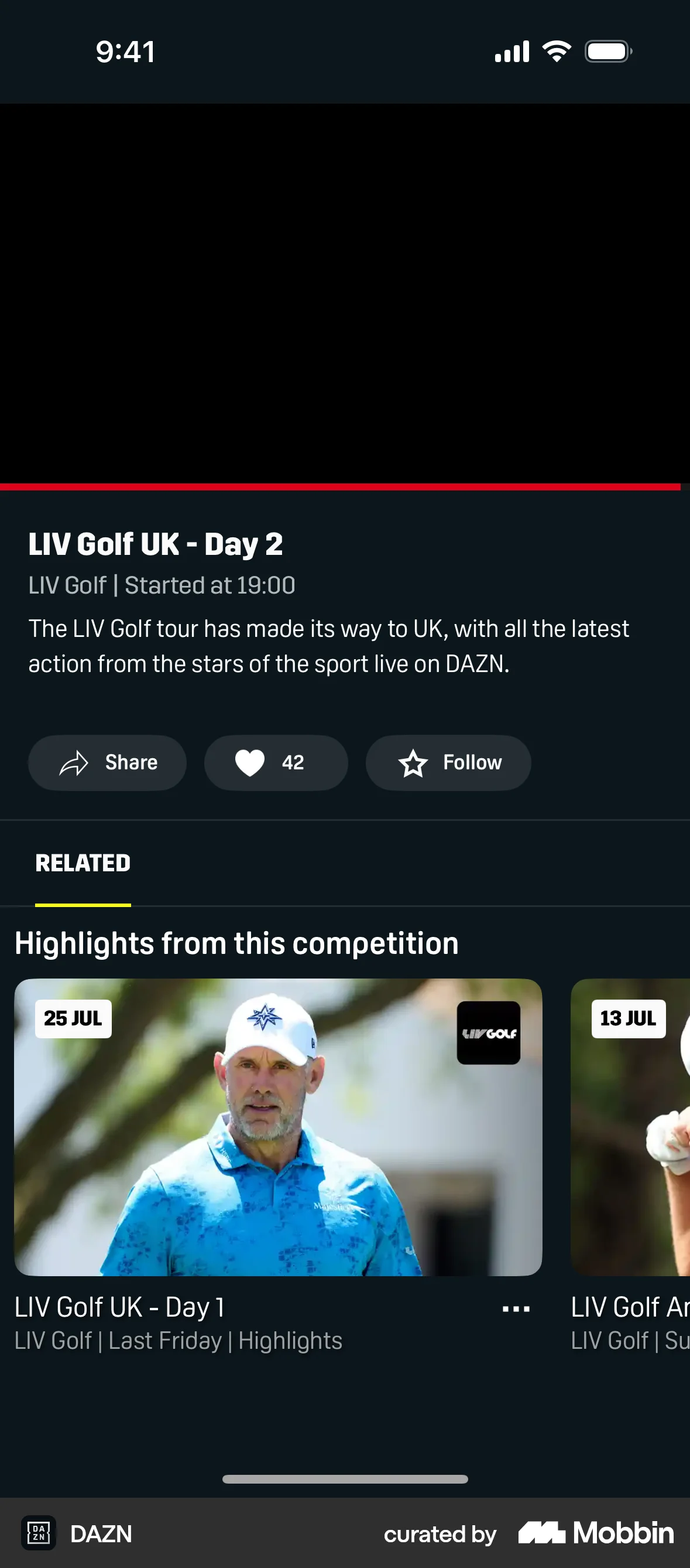 DAZN iOS Like & Upvote screen