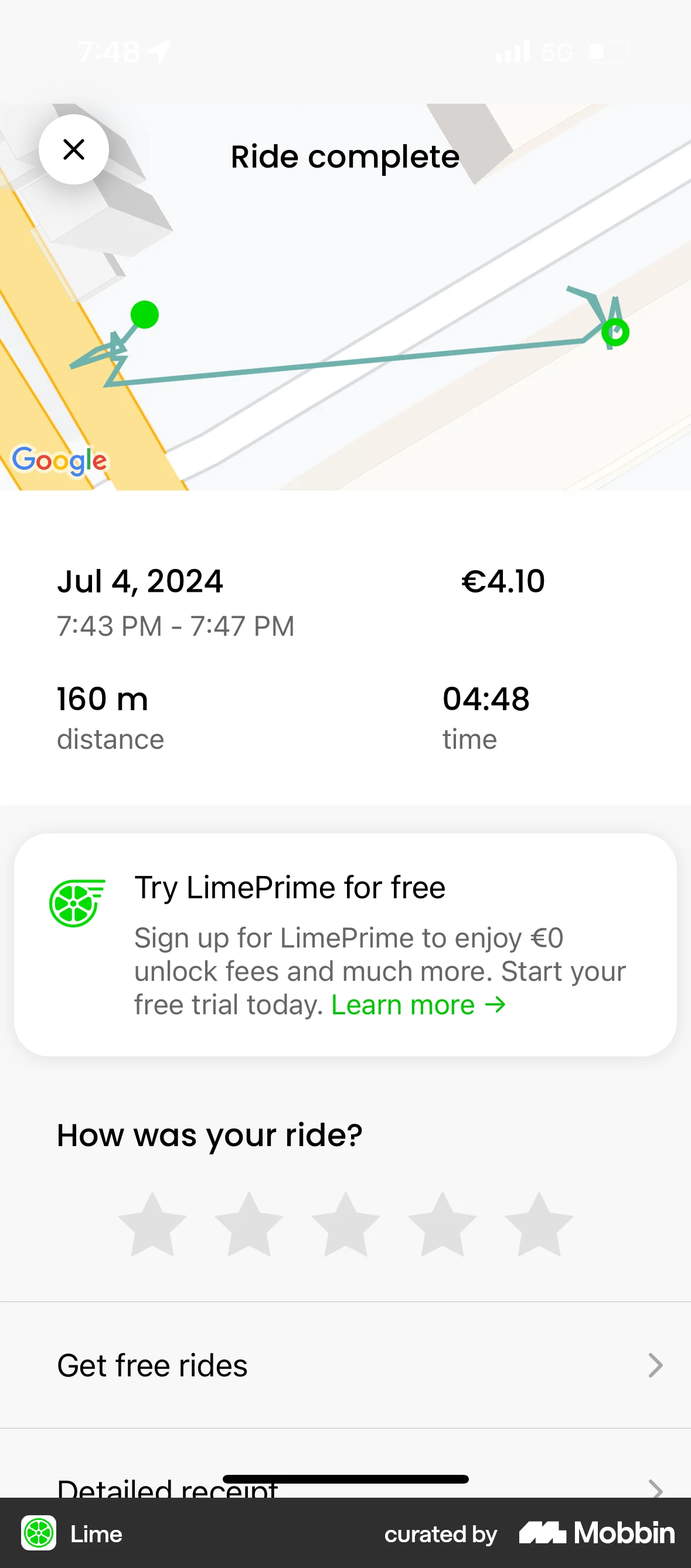 Lime iOS Order Detail screen