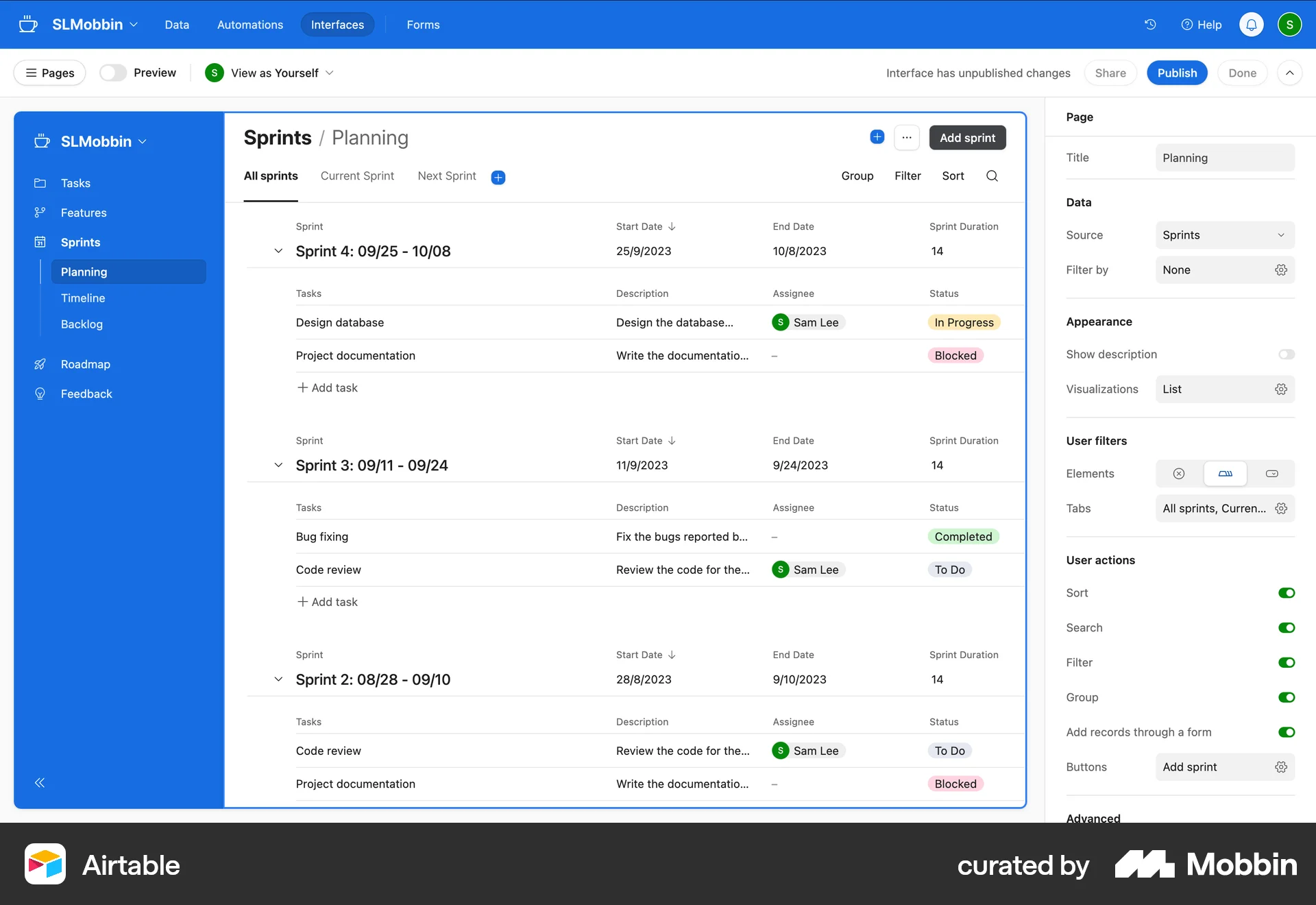 Airtable Web screen containing Tree UI element