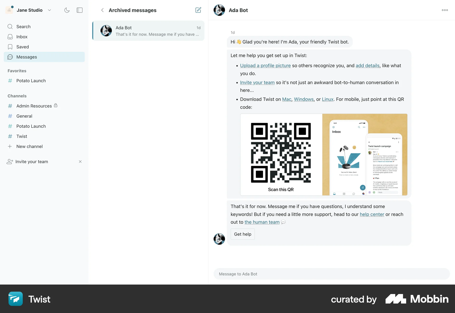 Twist Web Trash & Archive screen
