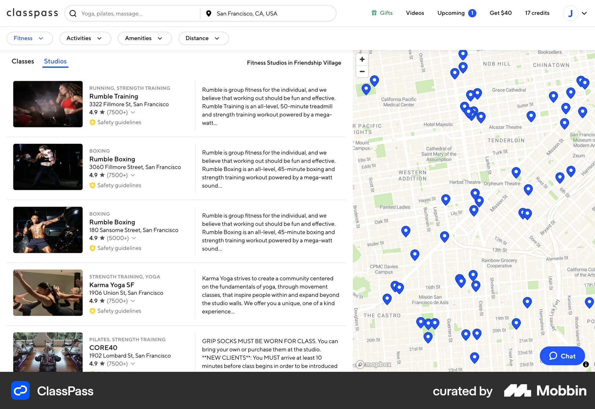ClassPass Web screen containing Tab UI element