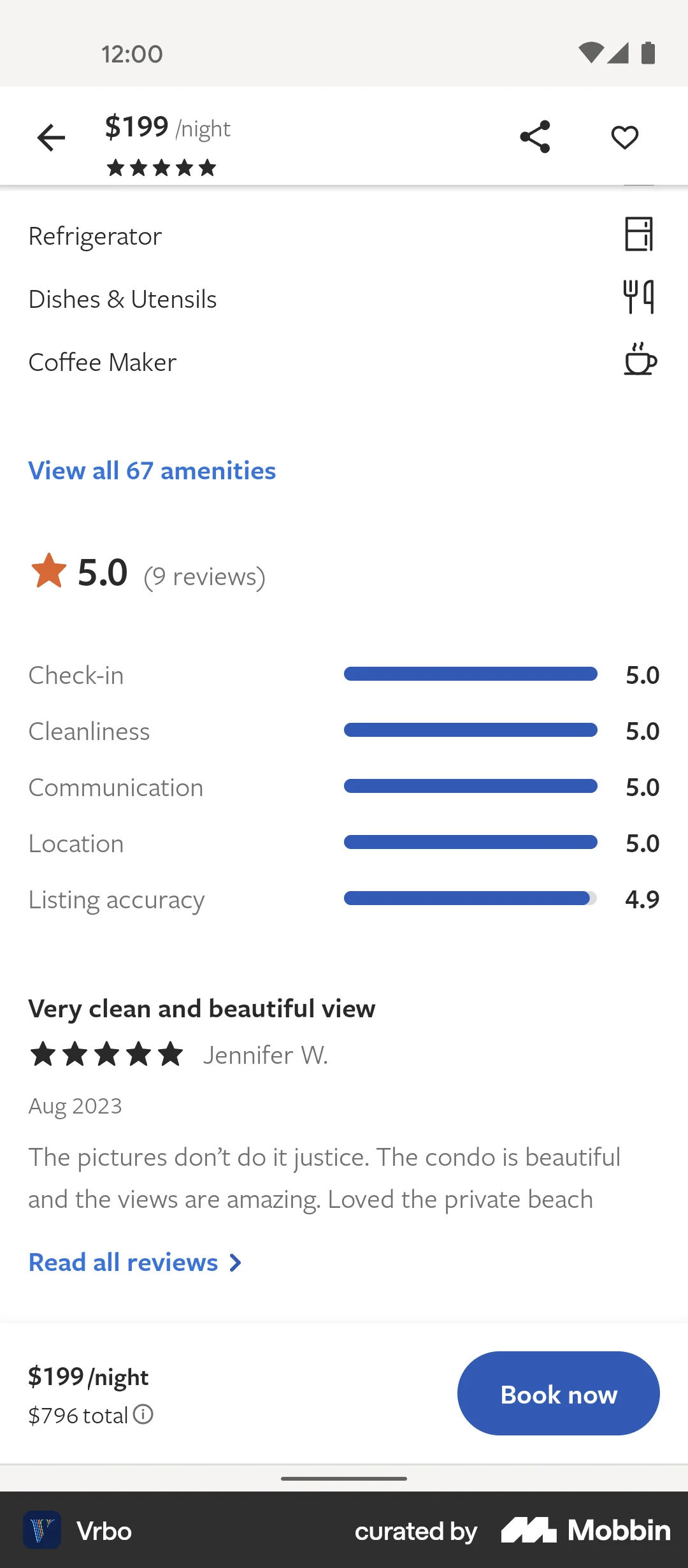 Vrbo Android Product Detail screen