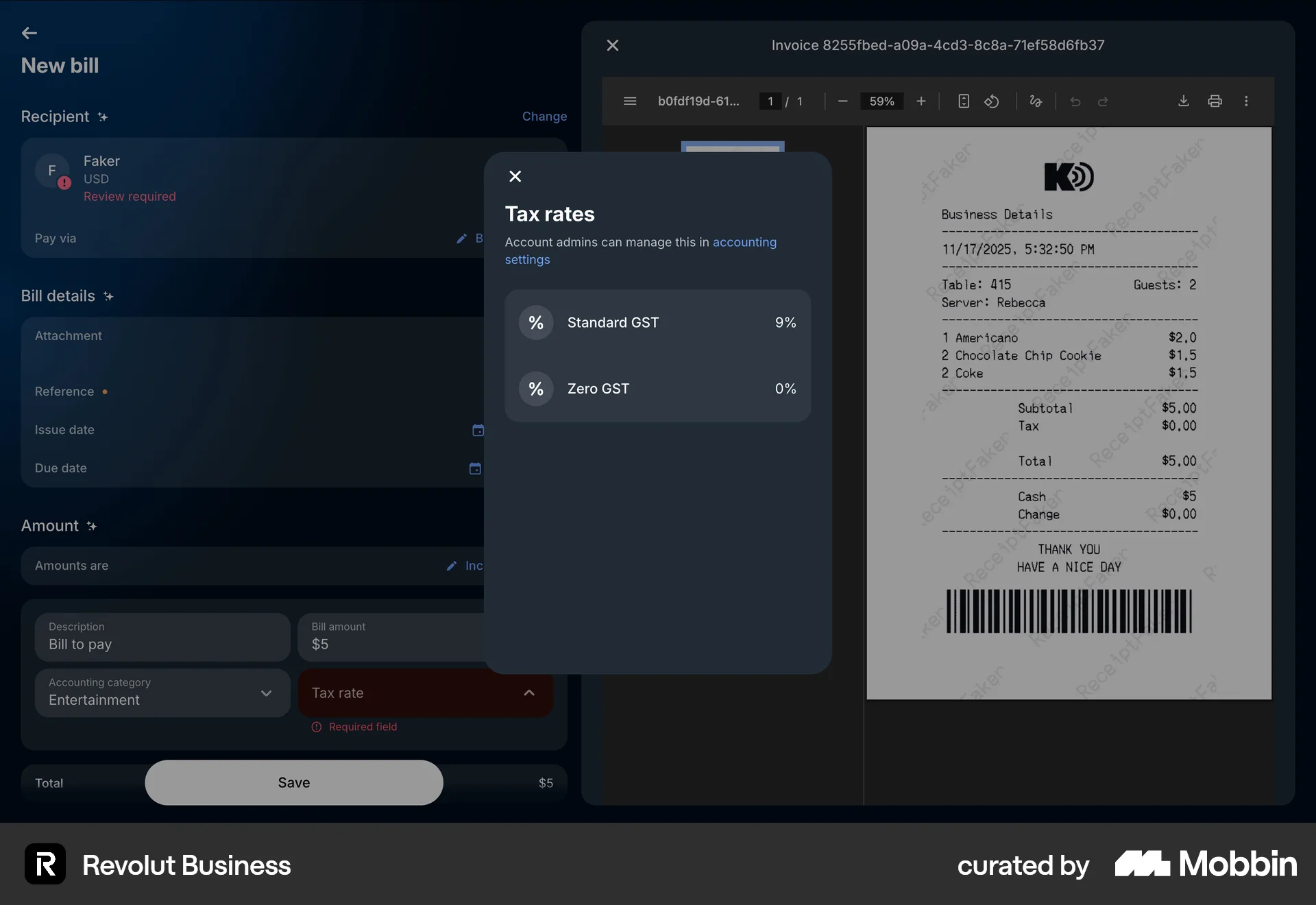 Revolut Business Adding a bill screen
