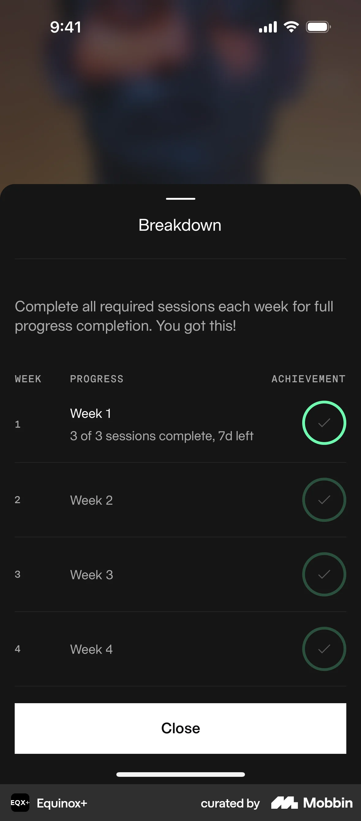 Equinox+ iOS Goal & Task screen