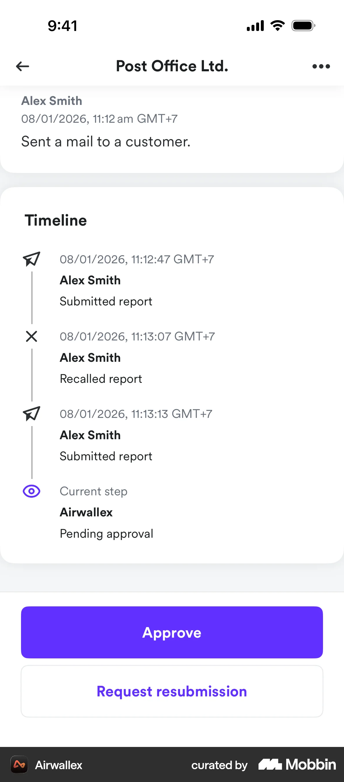 Airwallex iOS Timeline & History screen