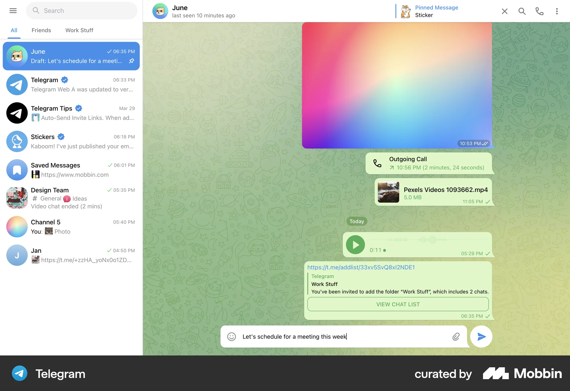 Telegram Web Communication App screen
