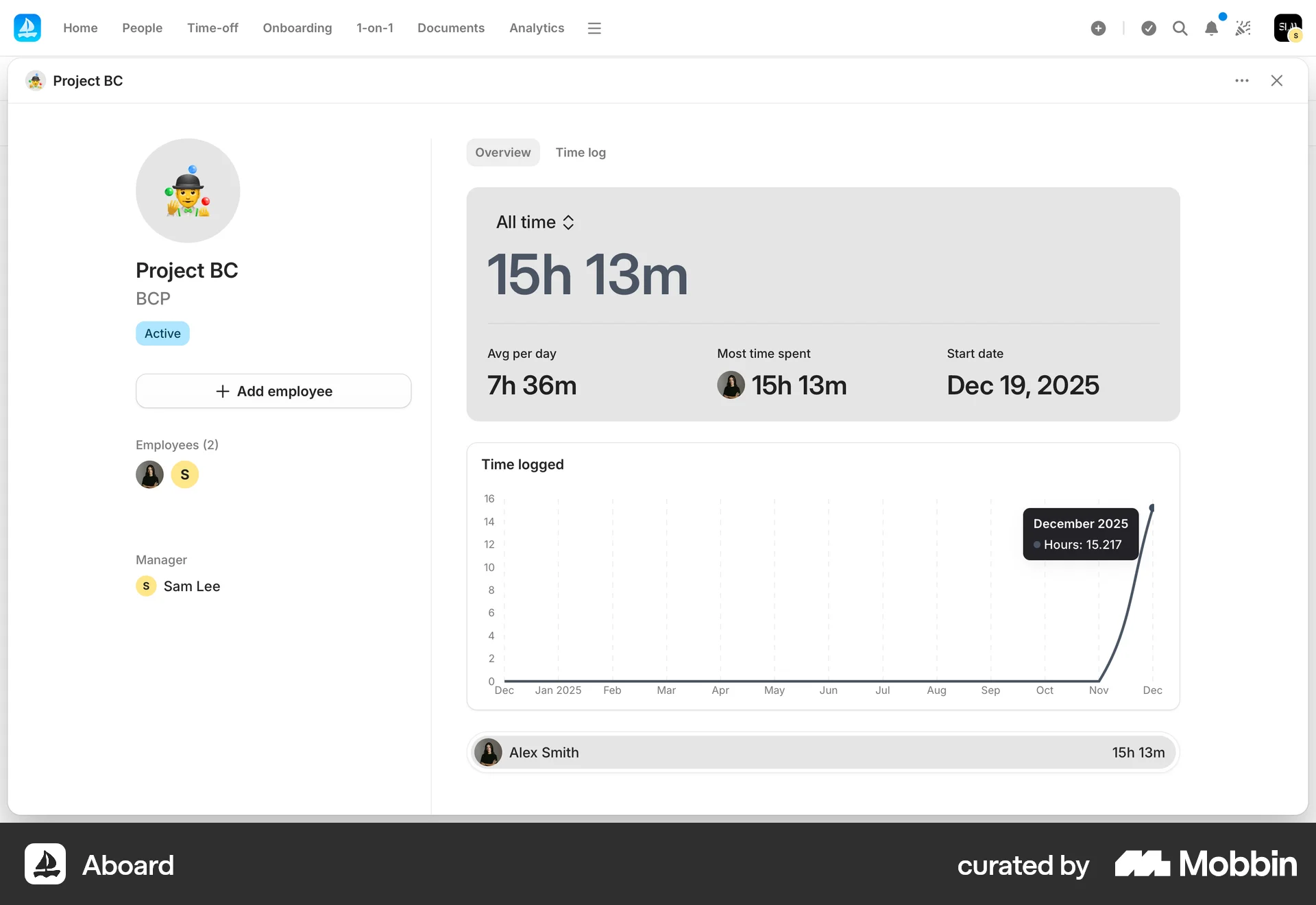 Aboard Web Time Tracker screen