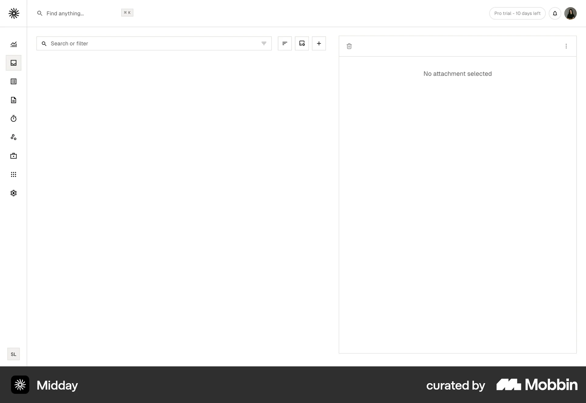Midday Web Empty State screen
