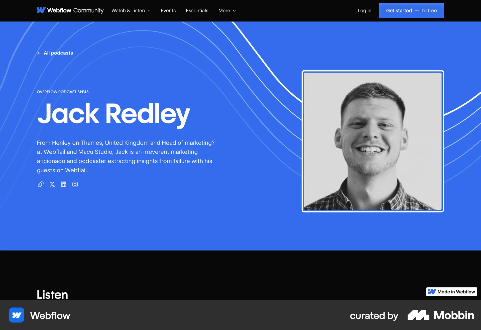 Webflow Web Song & Podcast Detail screen