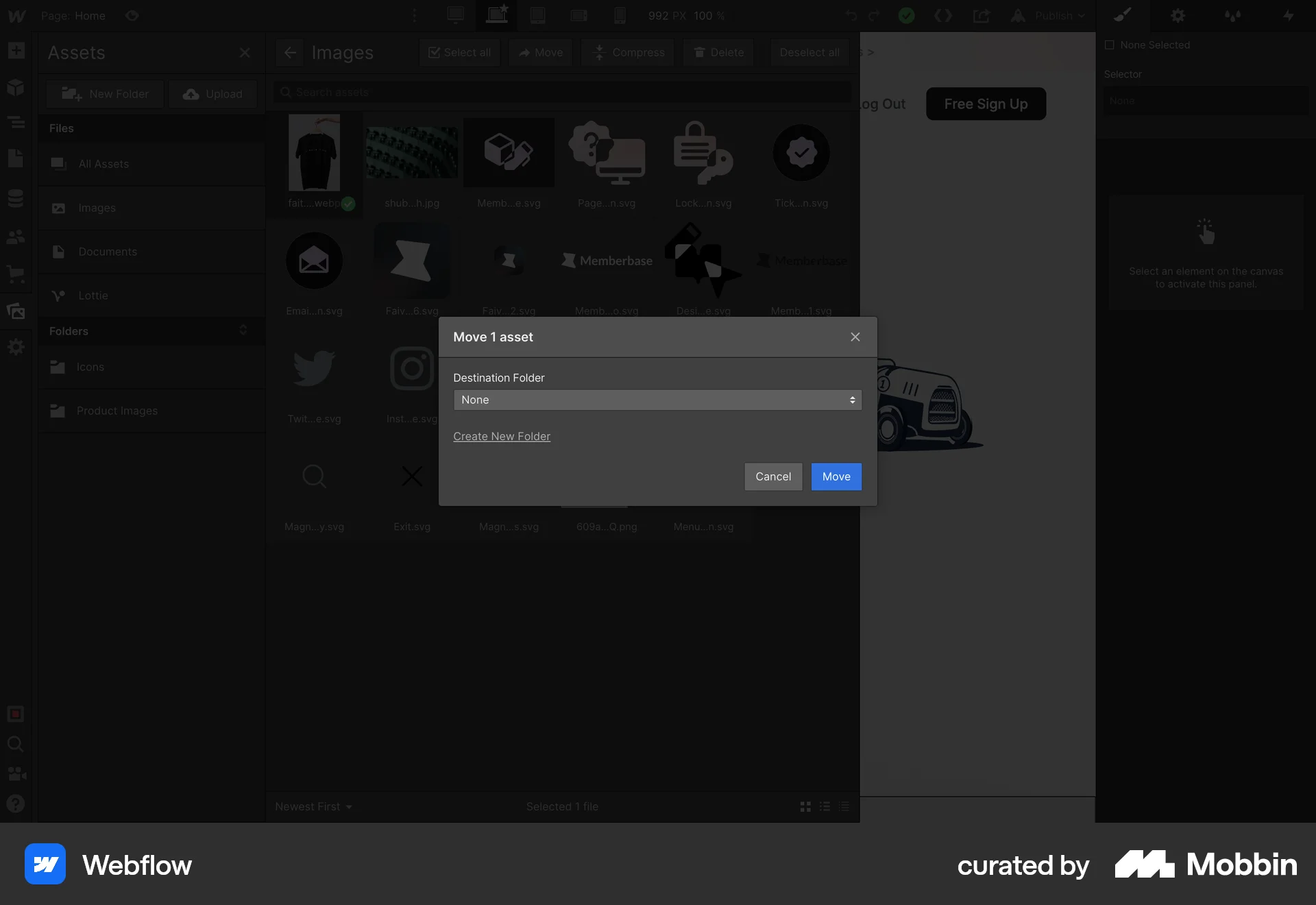 Webflow Web Move screen