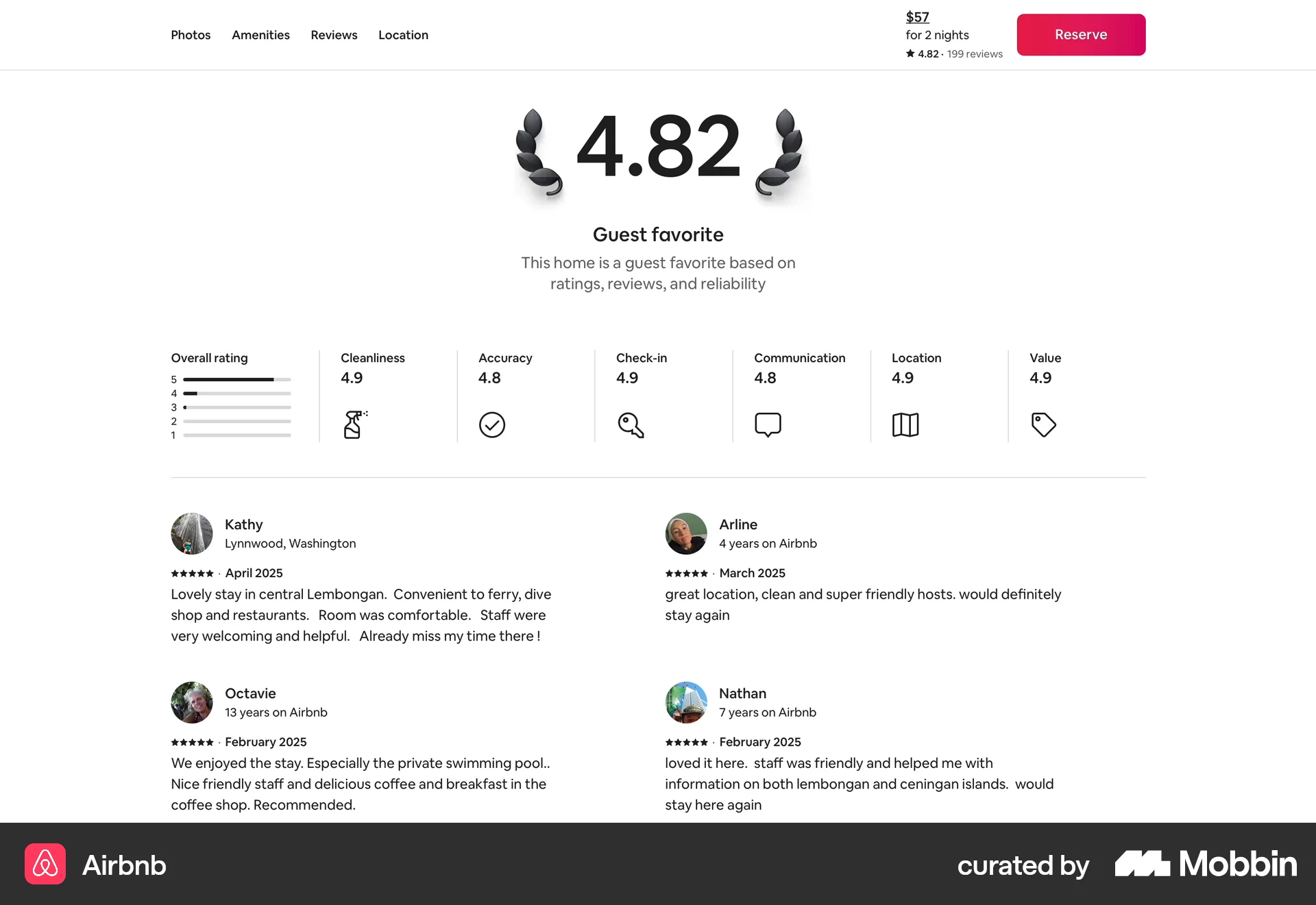 Airbnb Web Reviews & Ratings screen