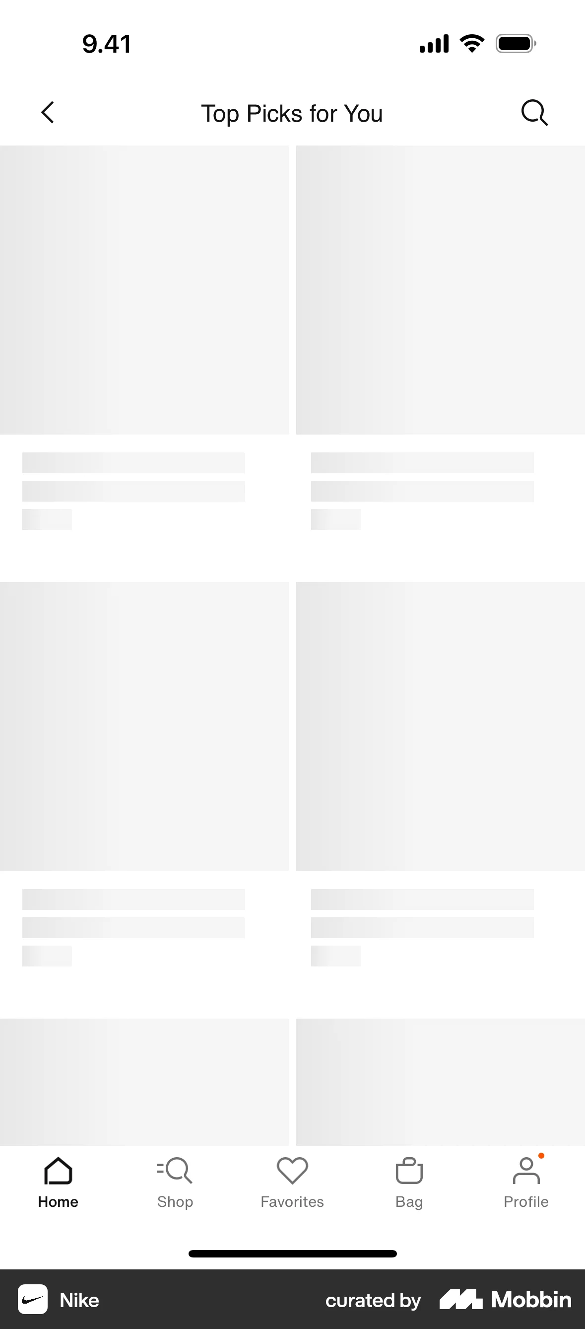 Nike iOS screen containing Skeleton UI element