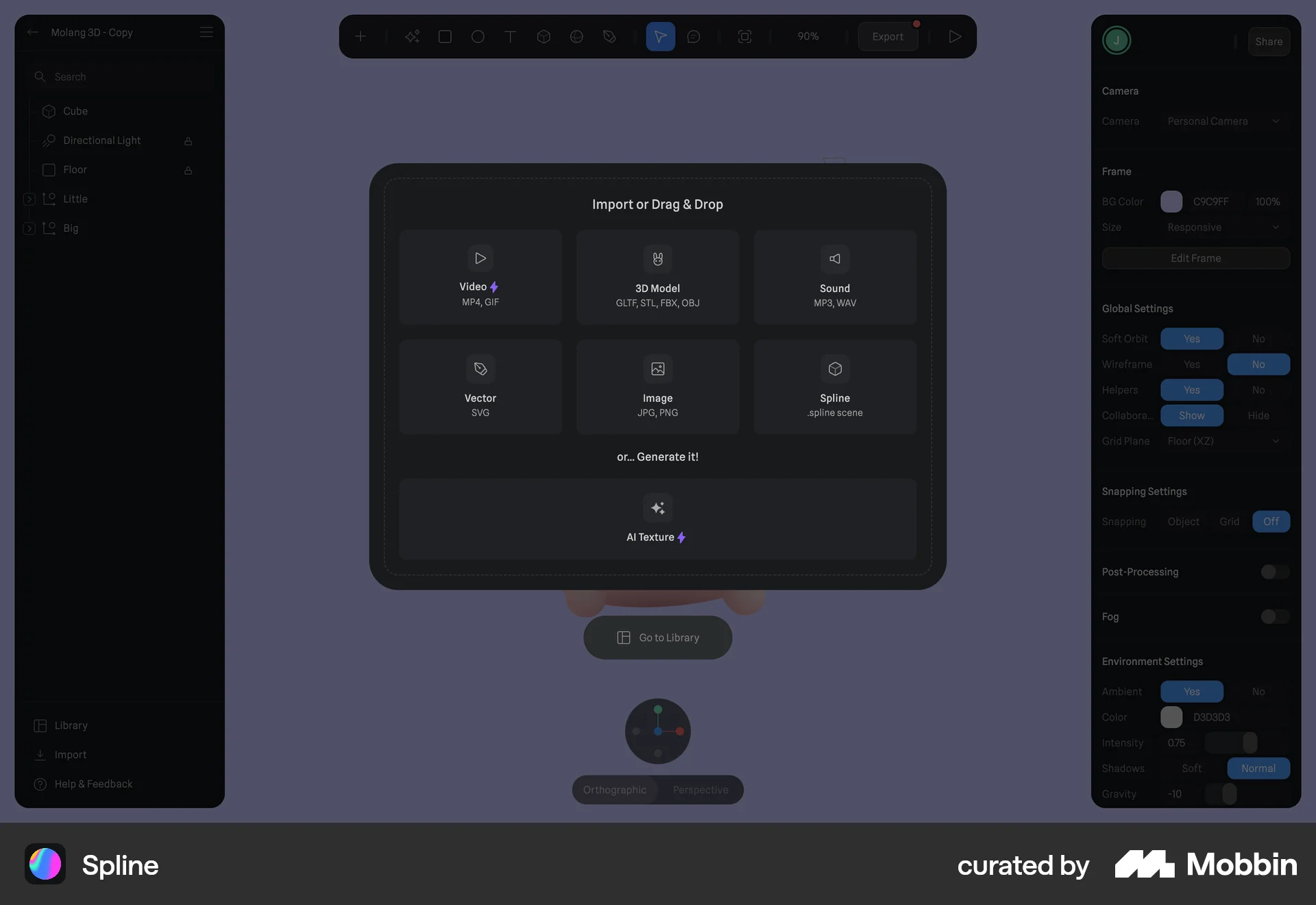Spline Web Import & Export screen