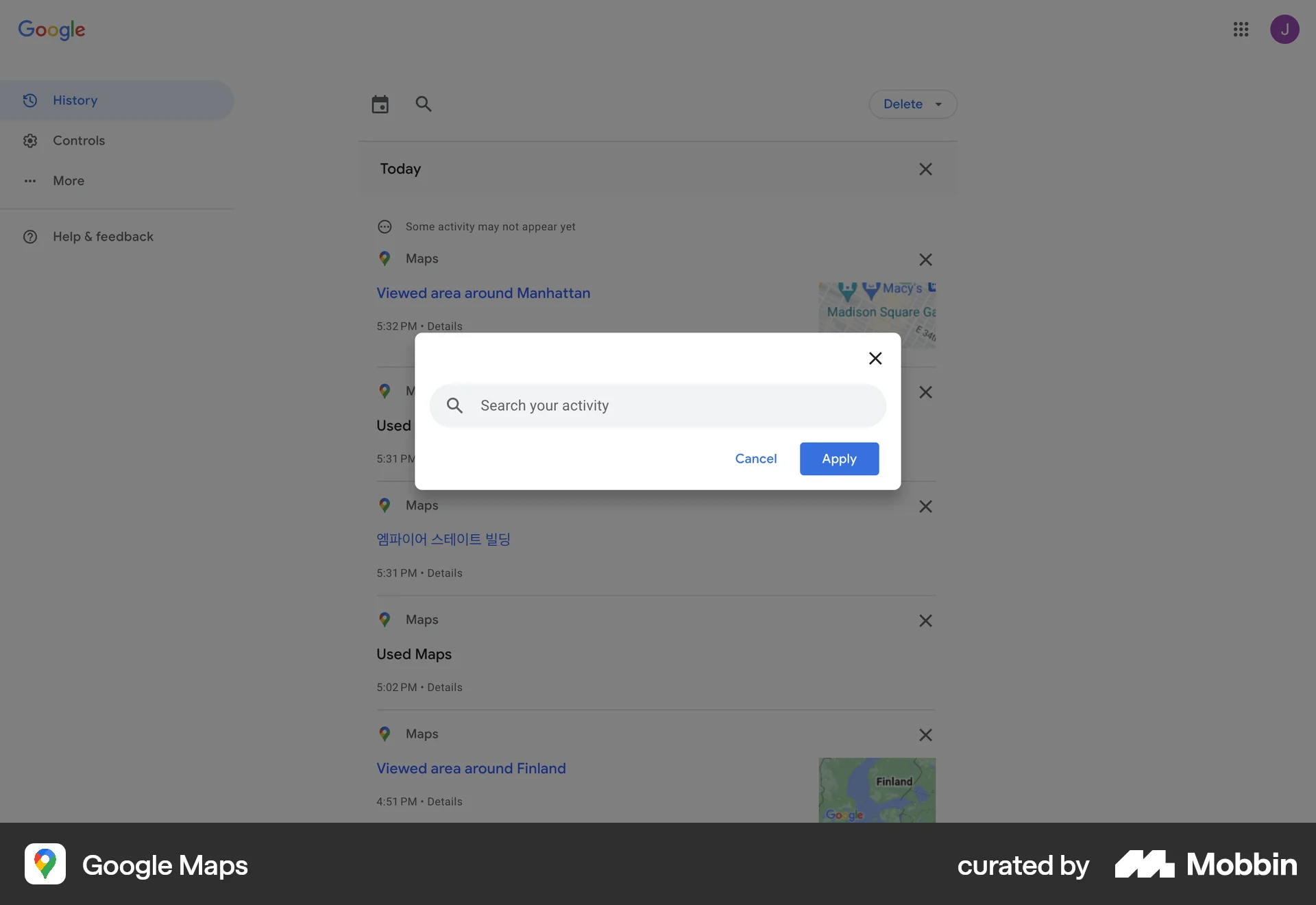 Google Maps Web Search screen