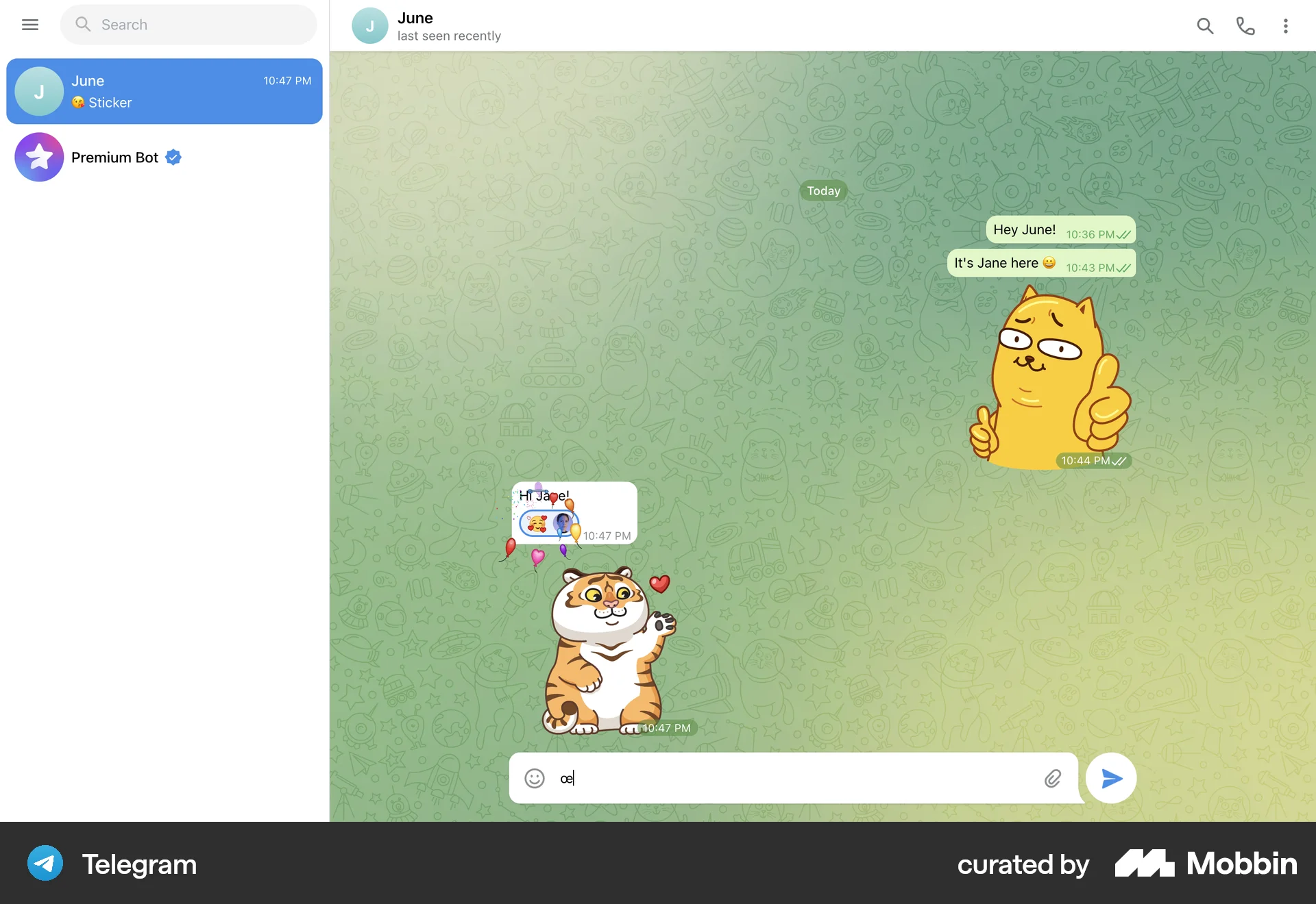 Telegram Web Communication App screen
