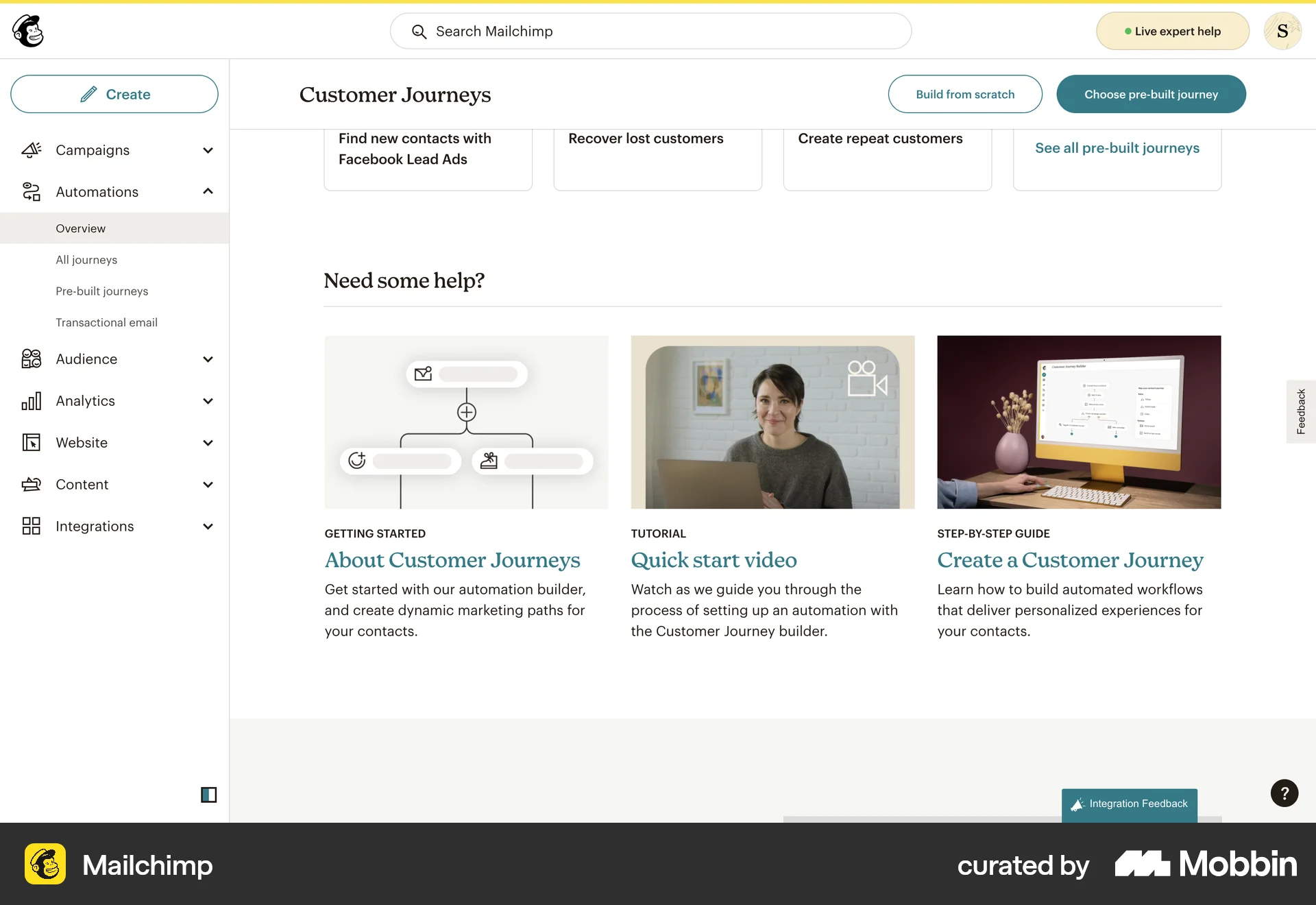 Mailchimp Web Help & Support screen