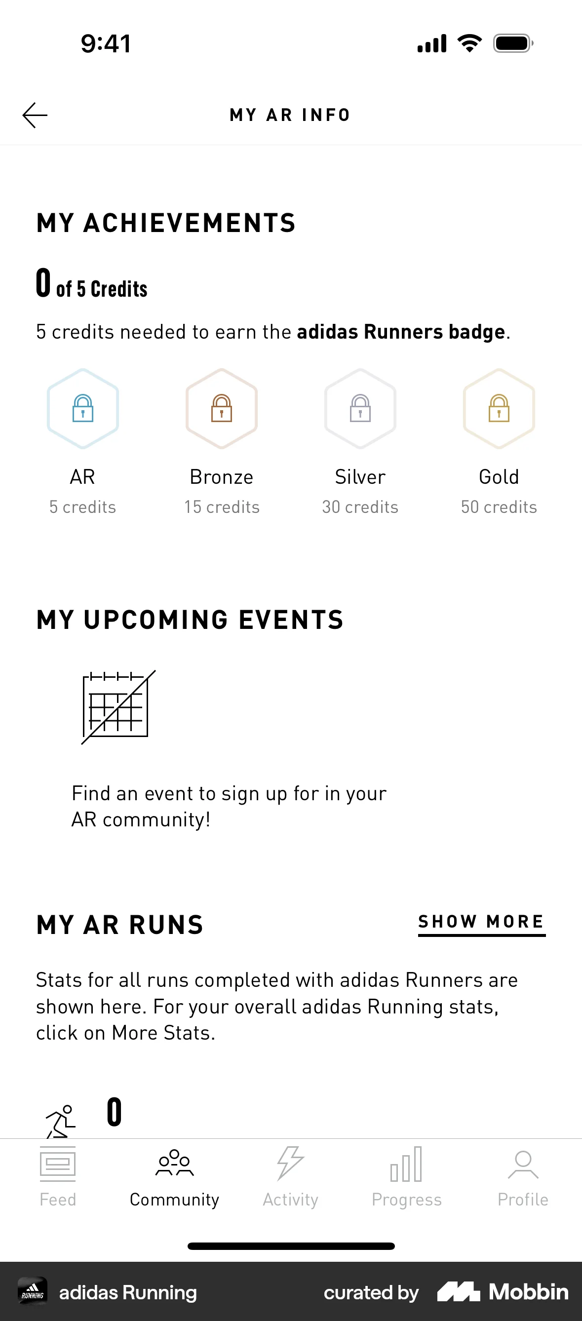 adidas Running iOS Achievements & Awards screen