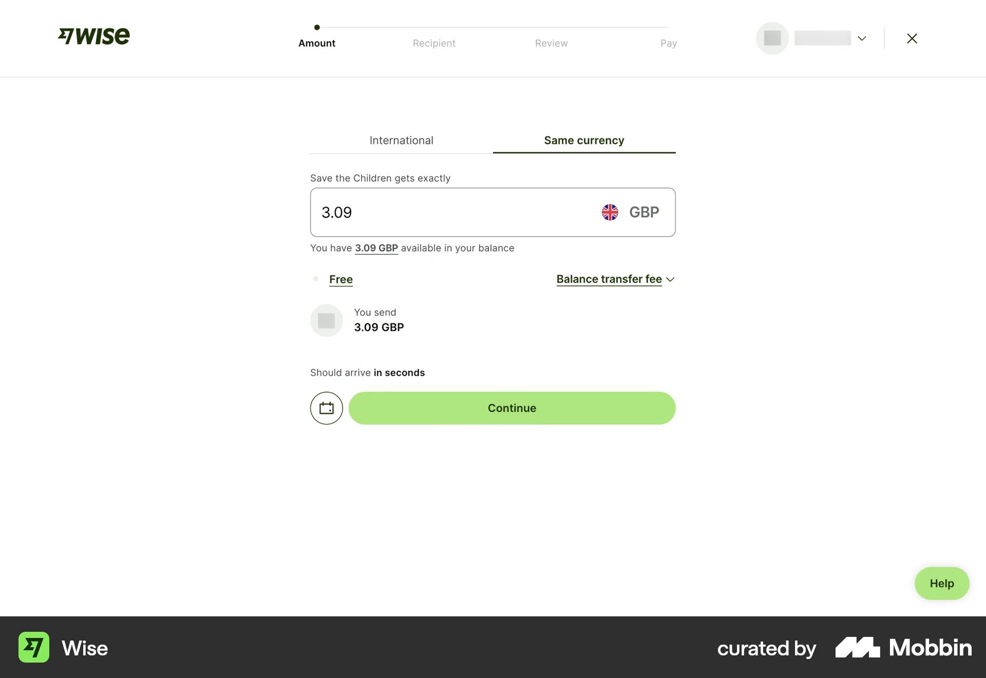 Wise Web Transfer & Send Money screen