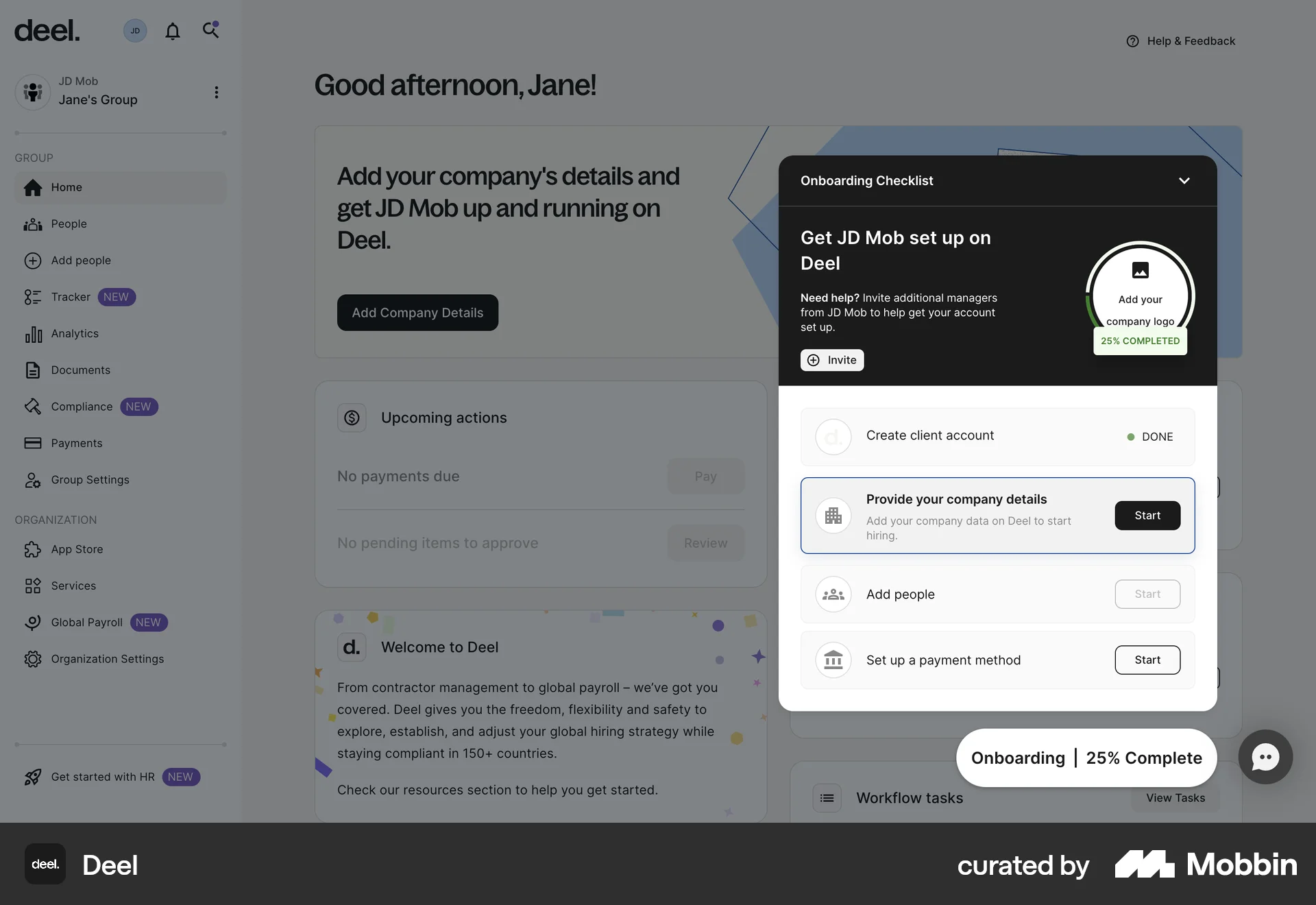 Deel Web screen containing Status Dot UI element