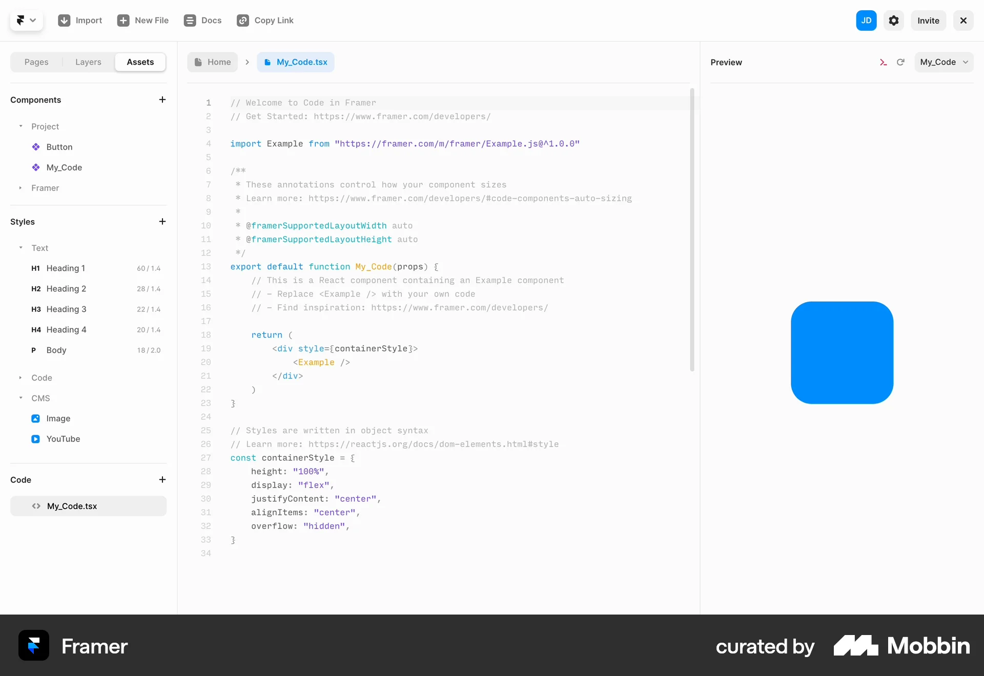 Framer Web Code Editor screen