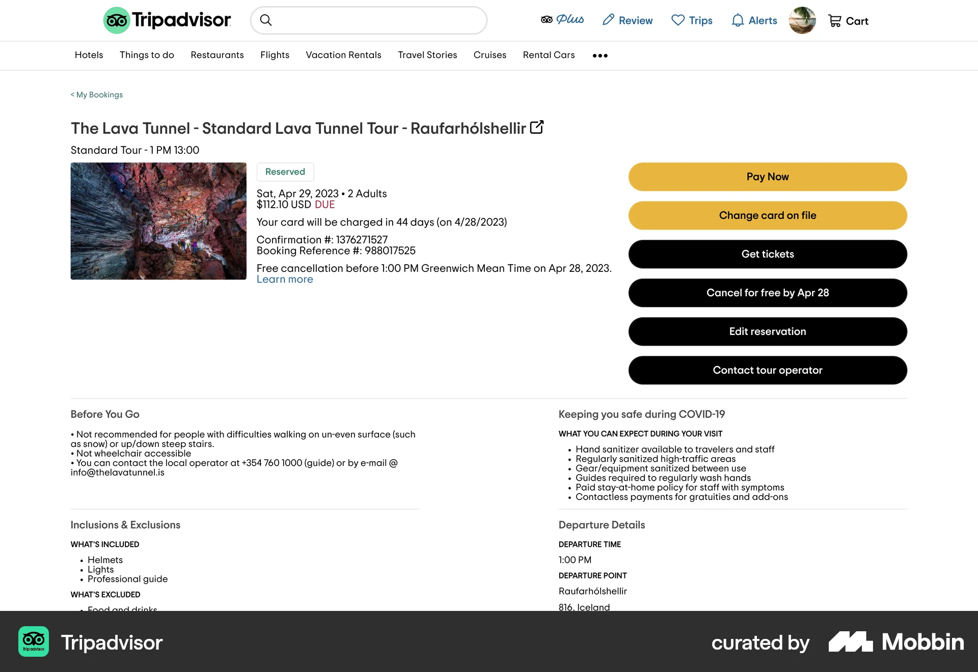 Tripadvisor Web Order Detail screen