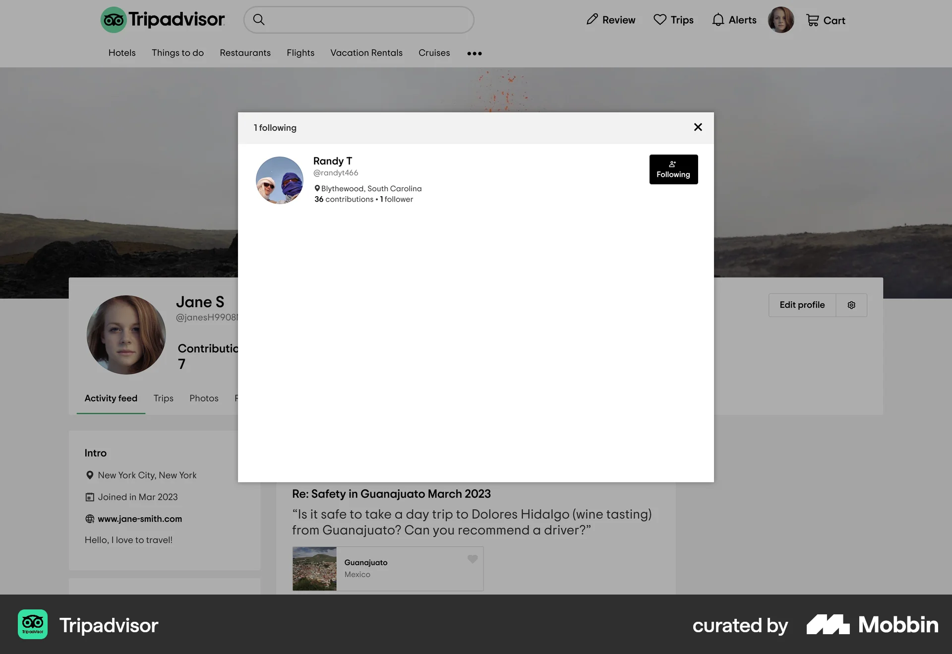 Tripadvisor Web Followers & Following screen
