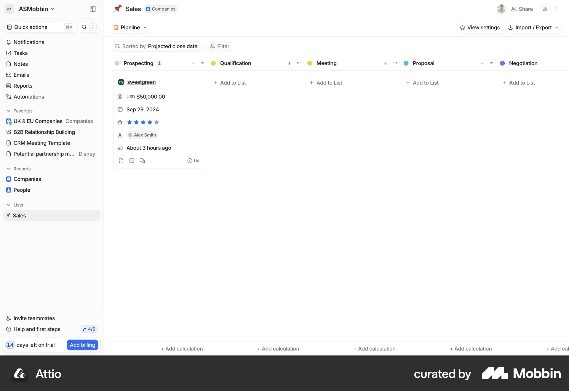 Attio Web Kanban Board screen
