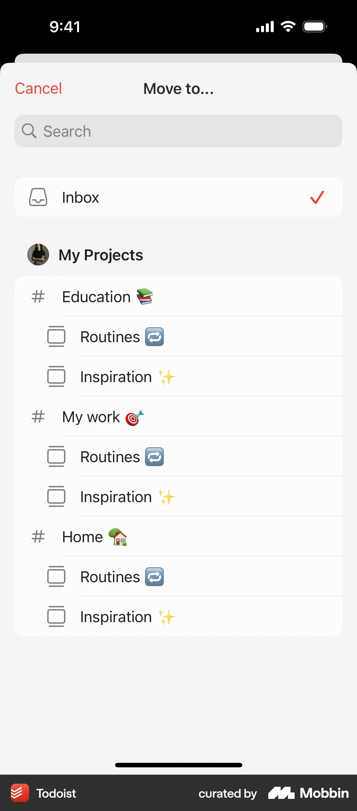 Todoist iOS Move screen