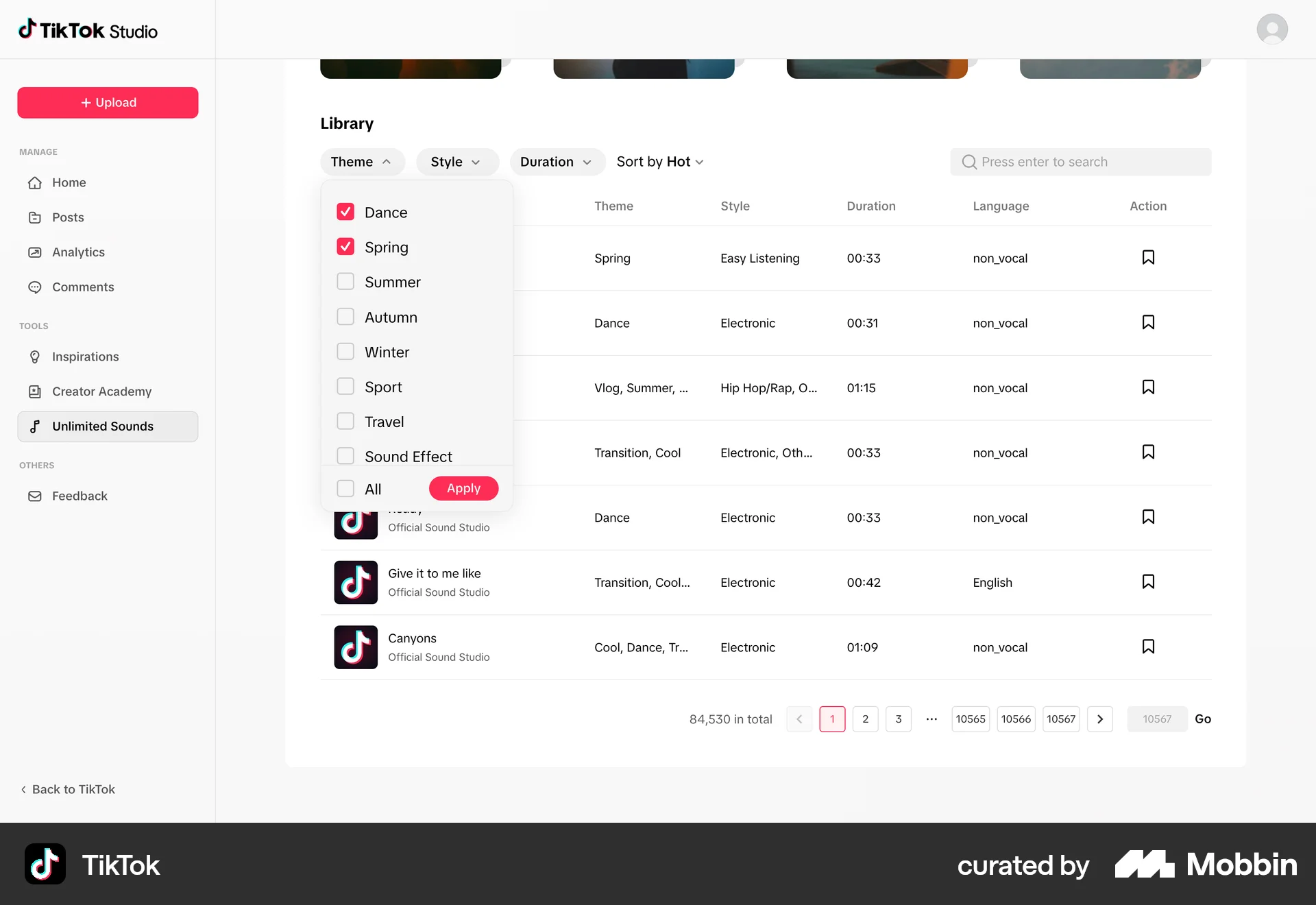 TikTok Web screen containing Checkbox UI element