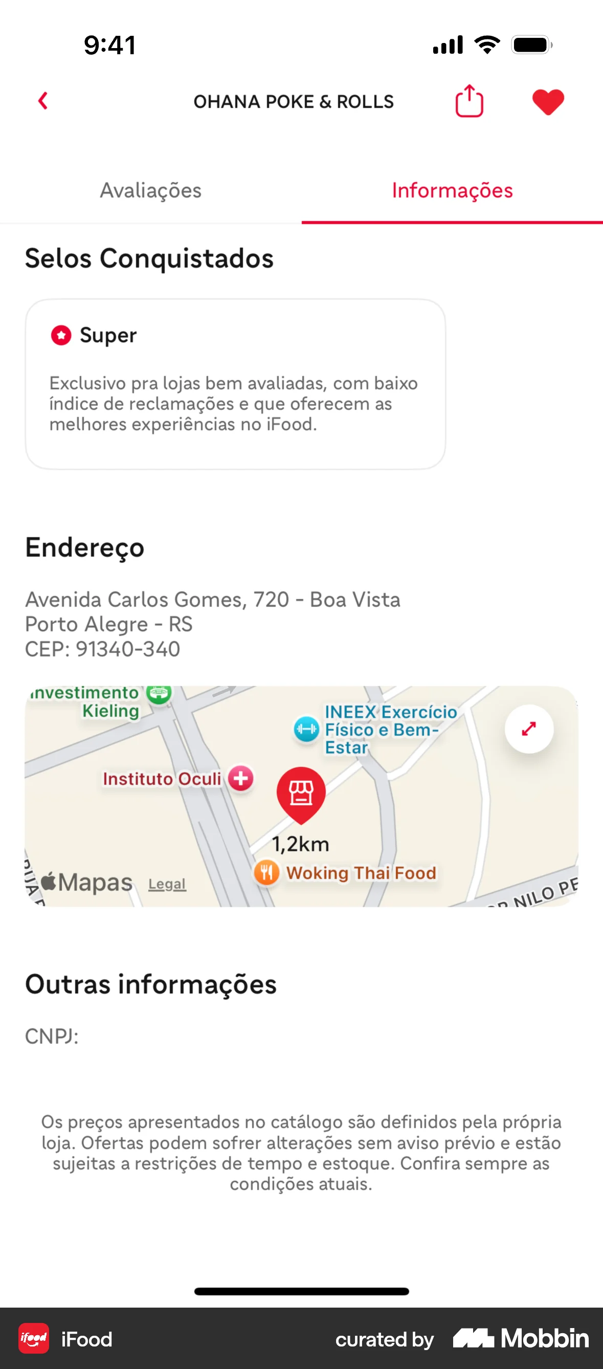 iFood iOS Location & Address screen